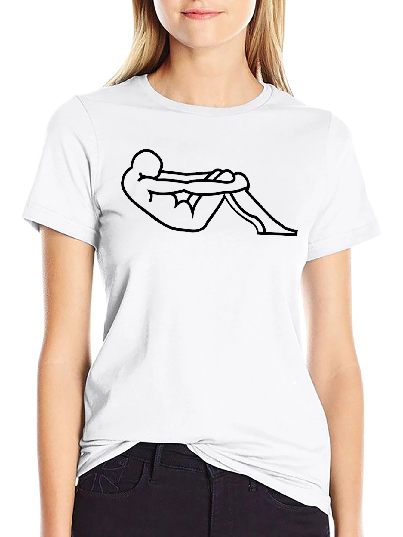 Minimalist Outline Man in Fetal Position Black T-Shirt - 9