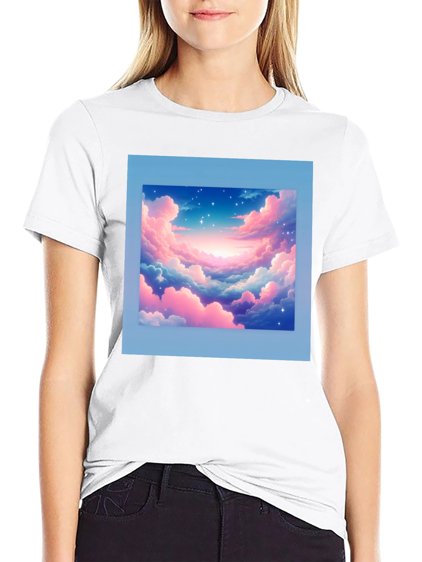 Black Dreamy Clouds Graphic Tee - Soft Black Cotton T-Shirt view 9