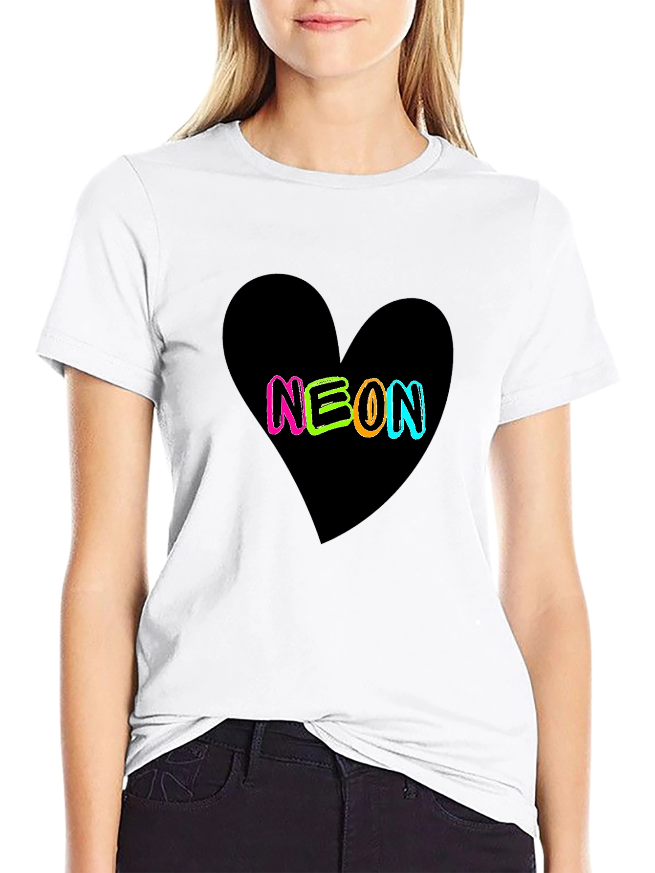 Black Neon Heart Graphic Black T-Shirt view 9