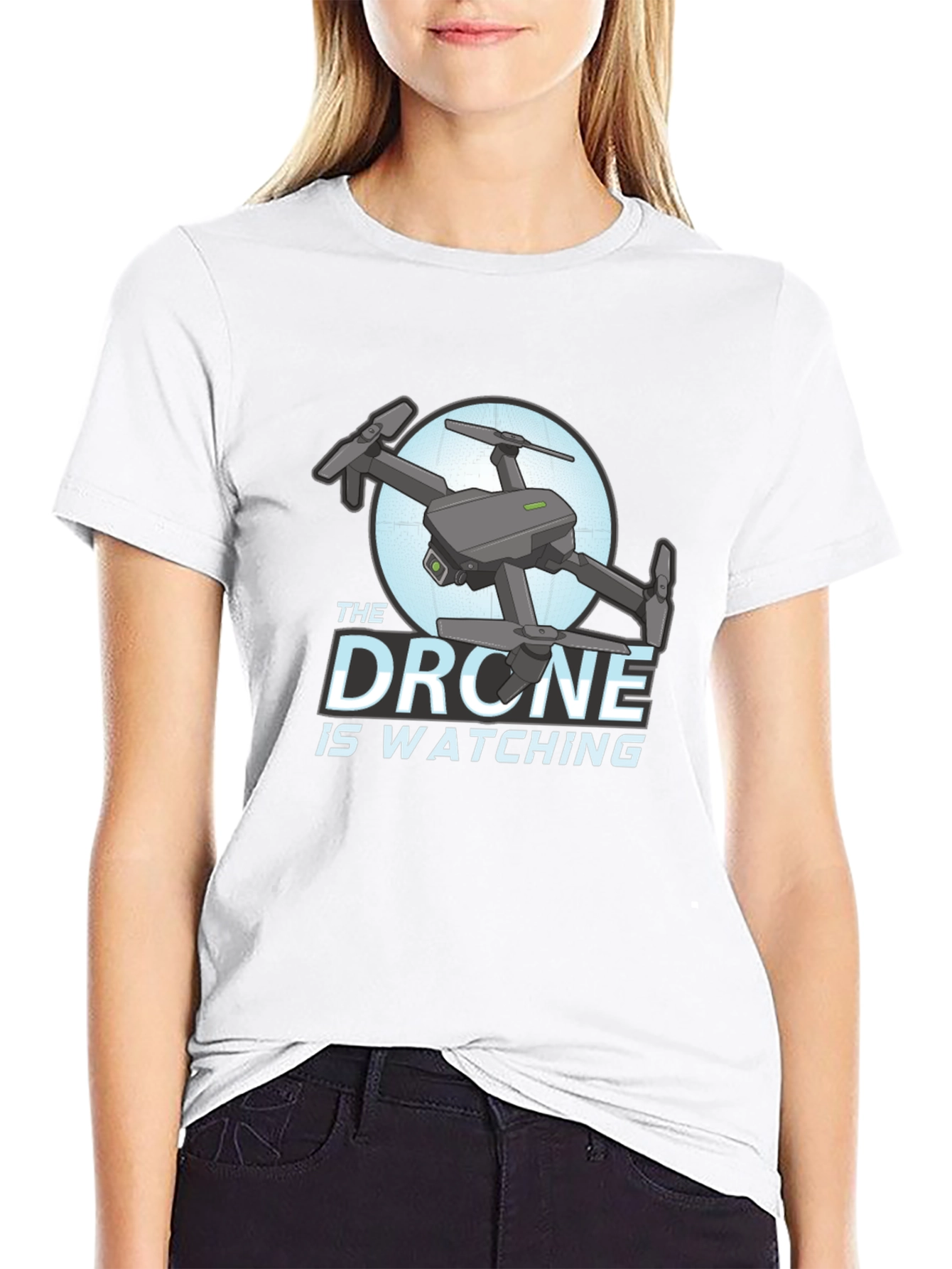 Black The Drone Is Watching Graphic T-Shirt view 9