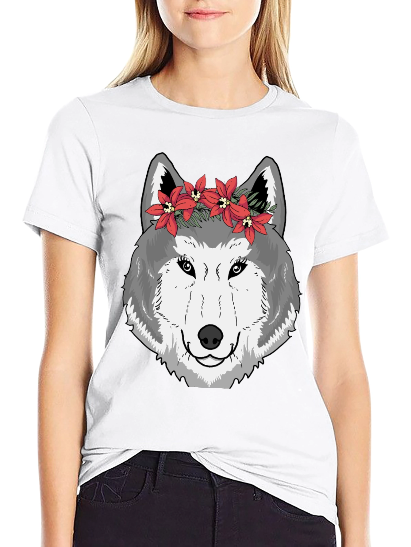 Black Wolf Floral Crown Graphic Tee - Cool Casual Style view 9