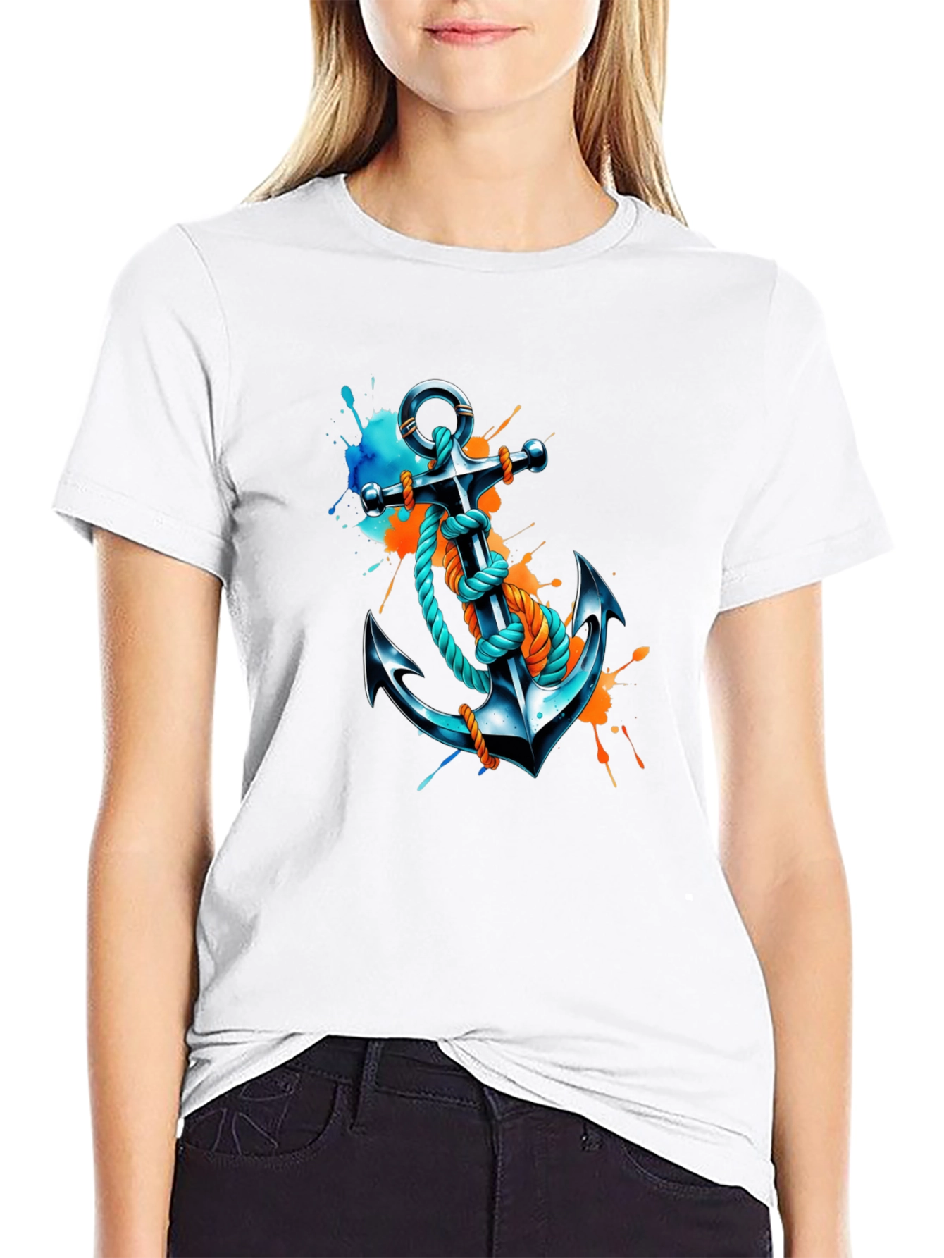 Black Anchor Graphic T-Shirt - Artistic Nautical Tee view 9