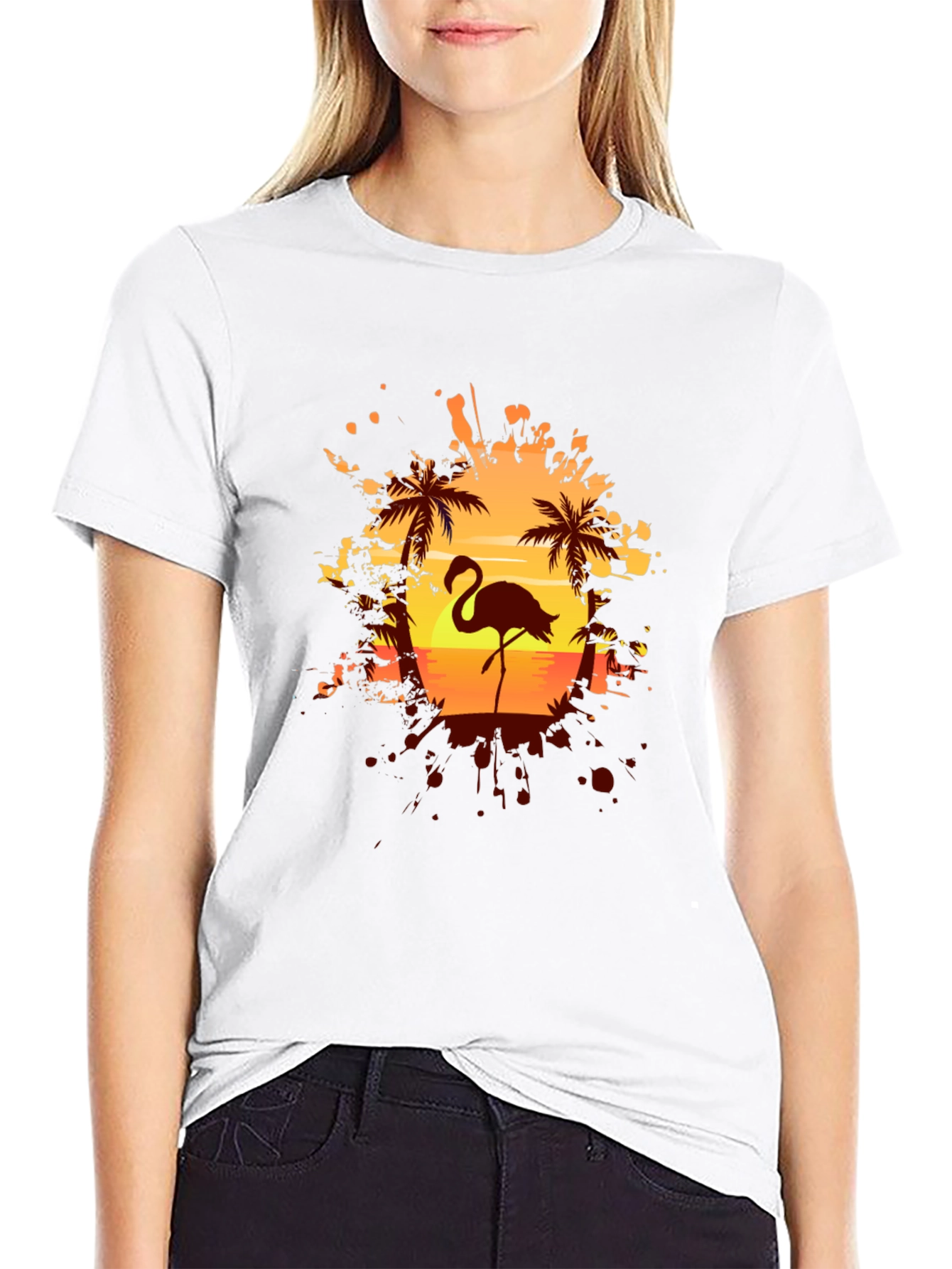 Black Flamingo Sunset Graphic Tee - Tropical Vibes view 9