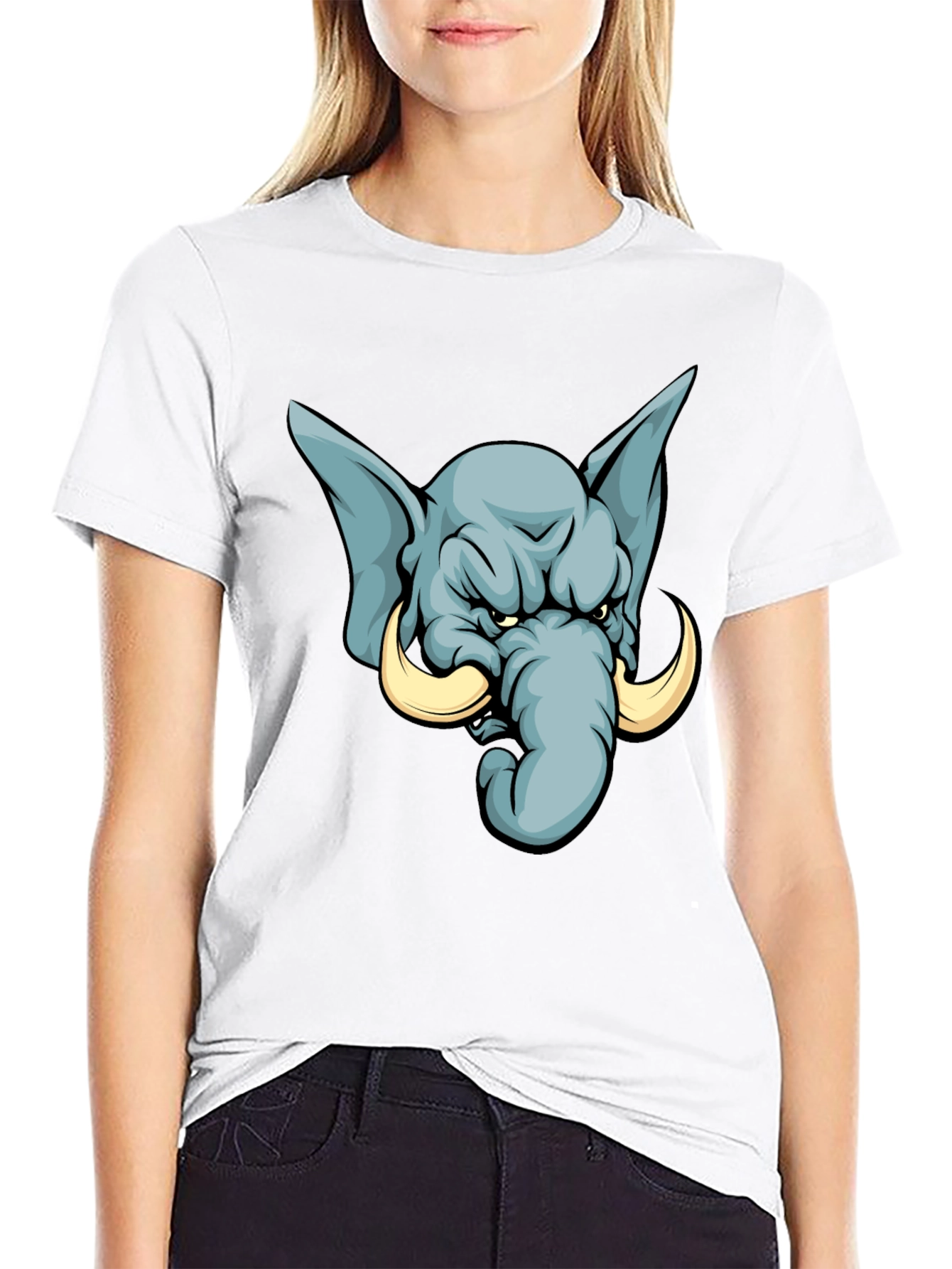 Black Angry Elephant Cartoon T-Shirt - Black view 9