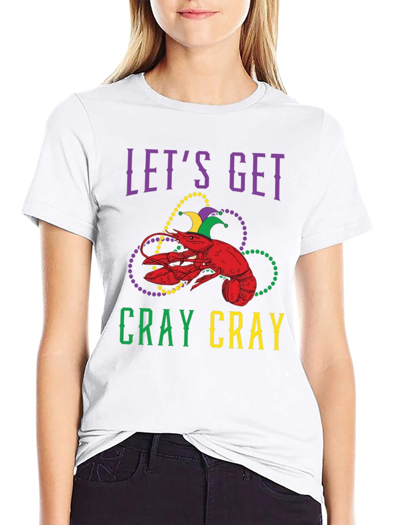 Black Let's Get Cray Cray Mardi Gras Lobster Graphic T-Shirt view 9