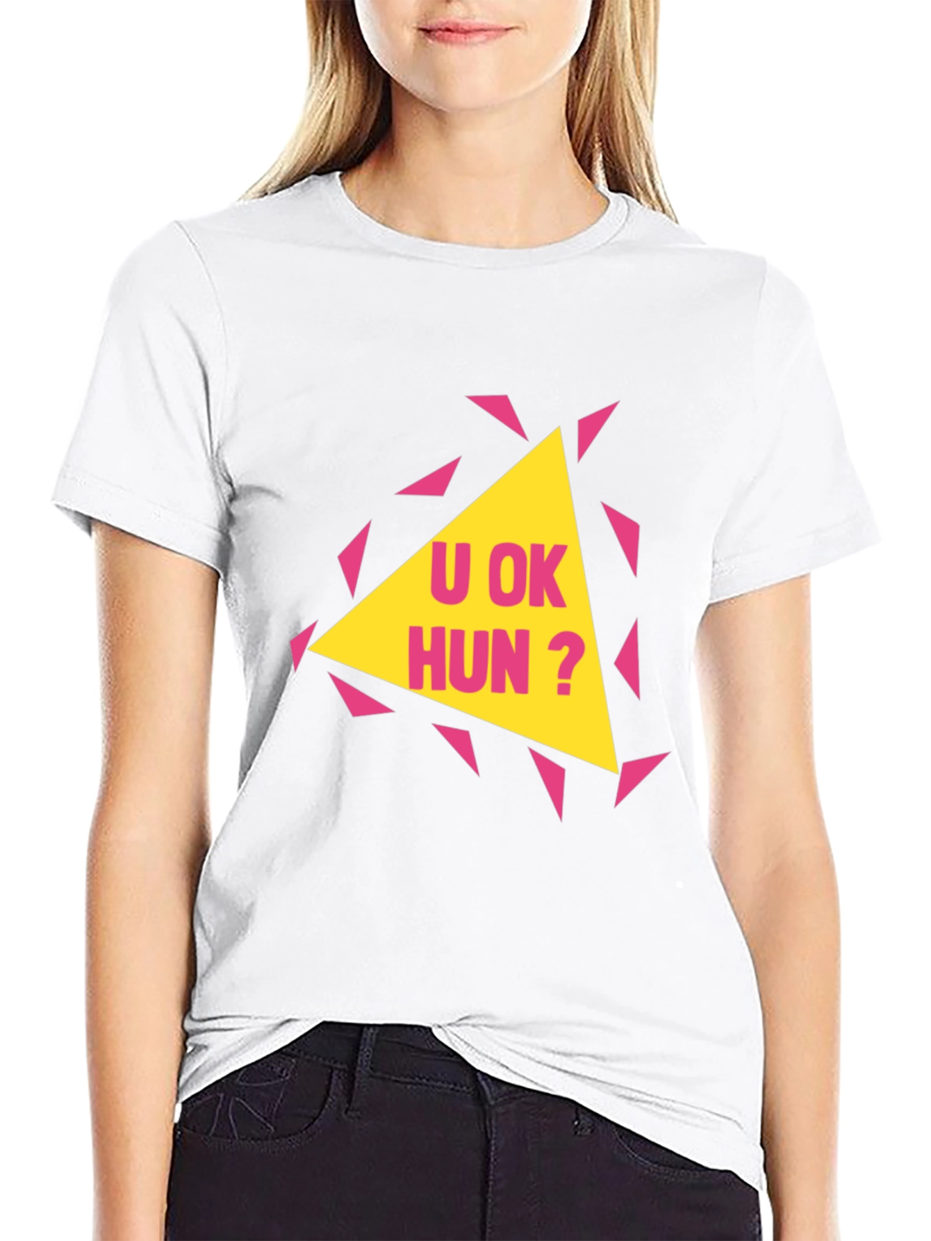 Black U OK Hun? Graphic Print T-Shirt view 9