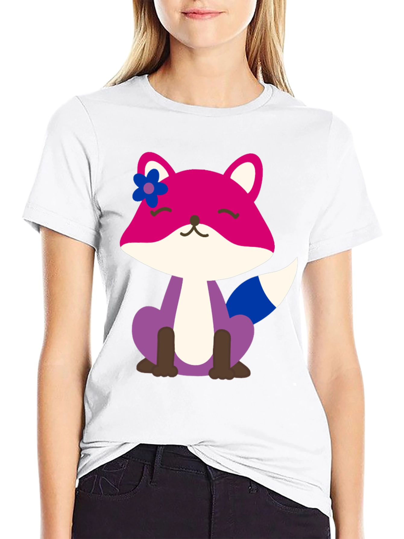 Black Cute Fox Bi Pride T-Shirt - Soft Cotton Blend view 9