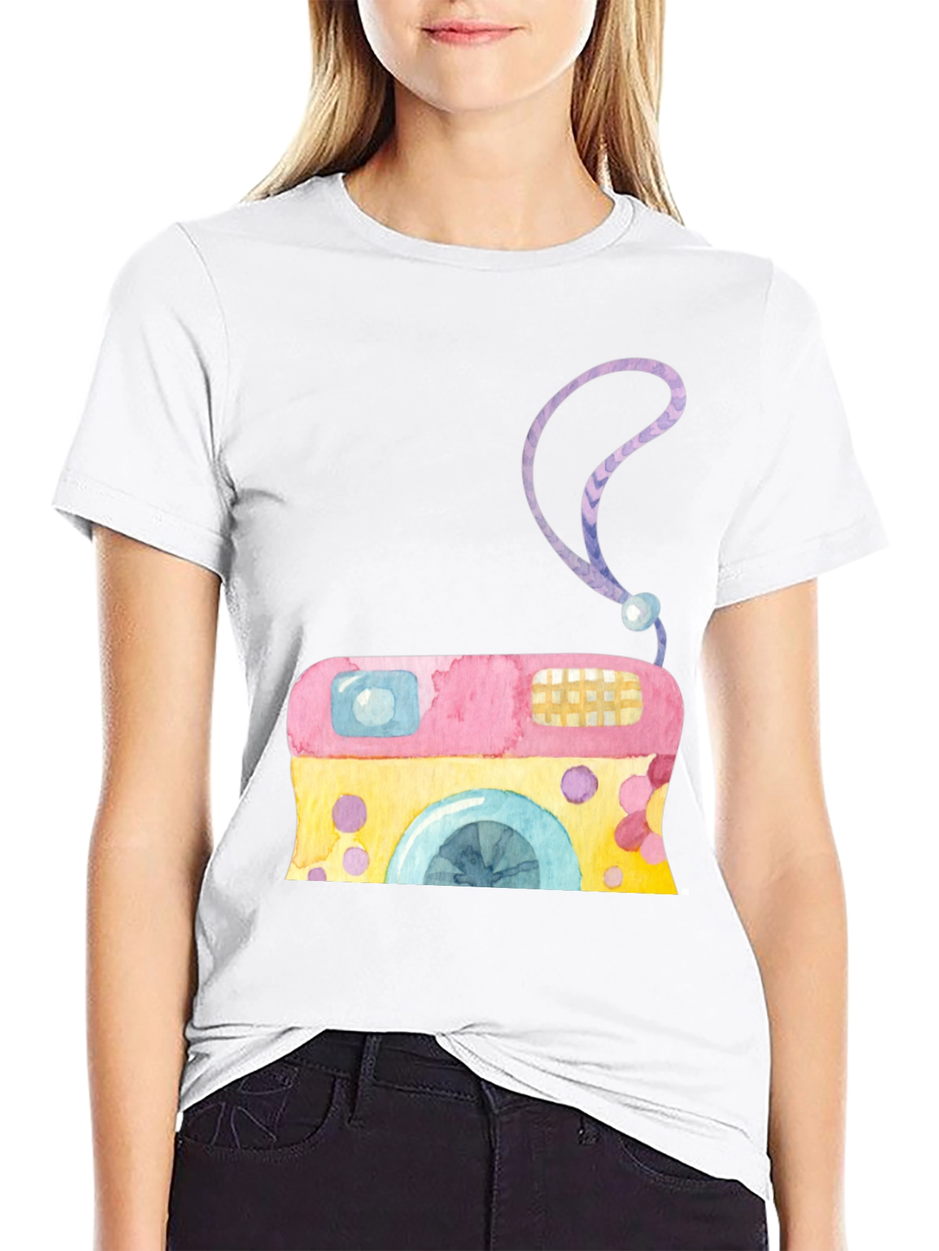 Black Watercolor Camera Graphic Tee view 9