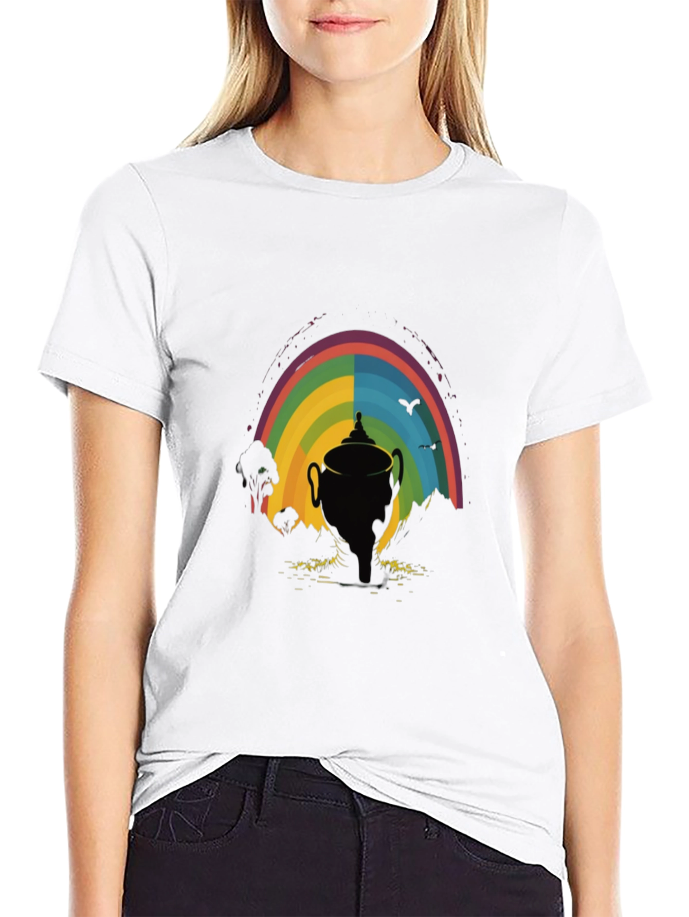 Black Rainbow Trophy Graphic Tee - Black Cotton Shirt view 9