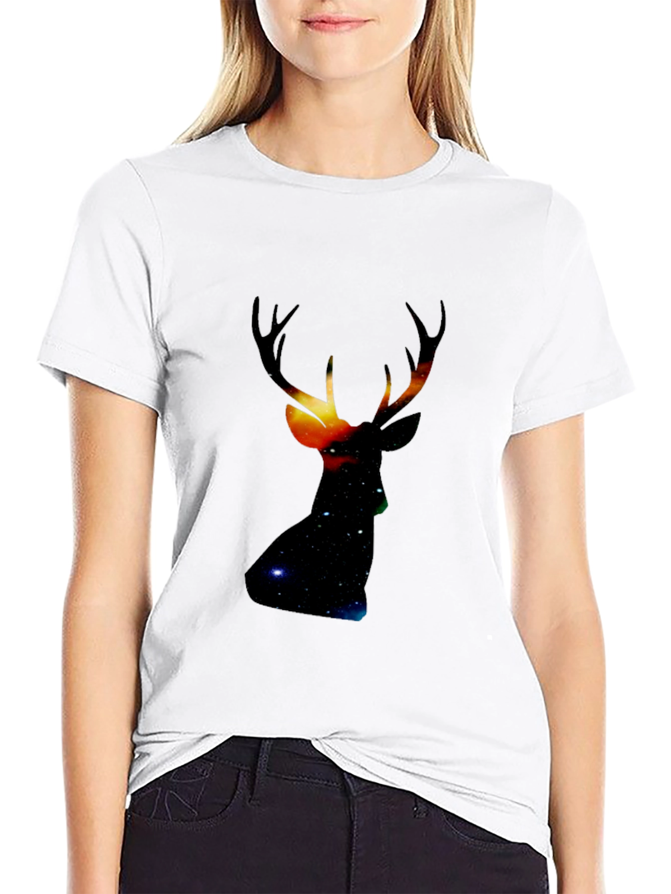 Black Galaxy Deer Head Black T-Shirt view 9