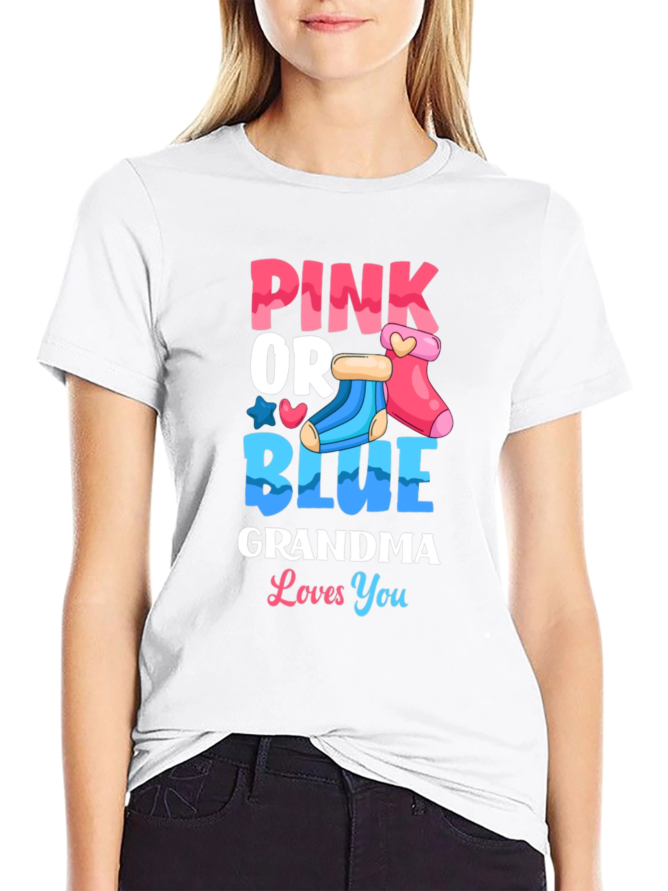 Black Pink or Blue Grandma Loves You Gender Reveal T-Shirt view 9