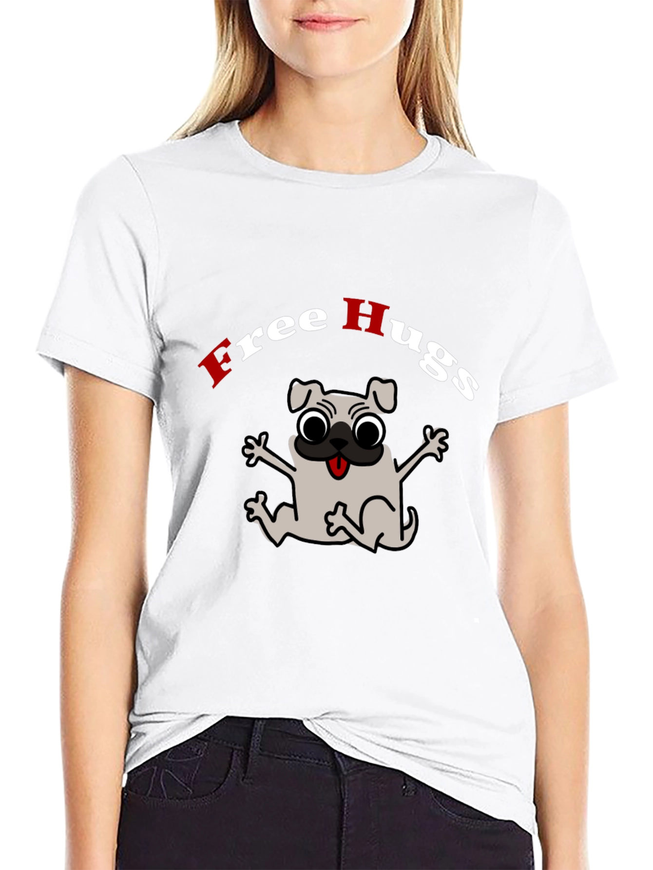 Black Free Hugs Pug Graphic Tee view 9