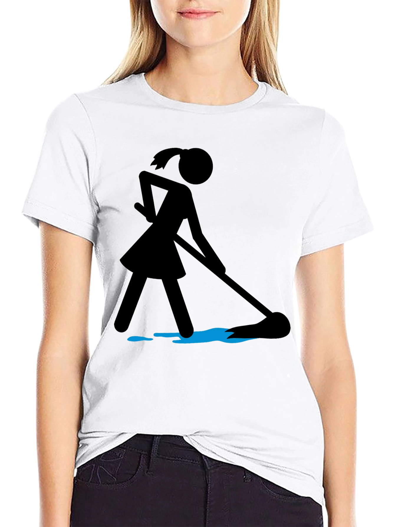 Black Funny House Cleaning Shirt - Stick Figure Mop view 9