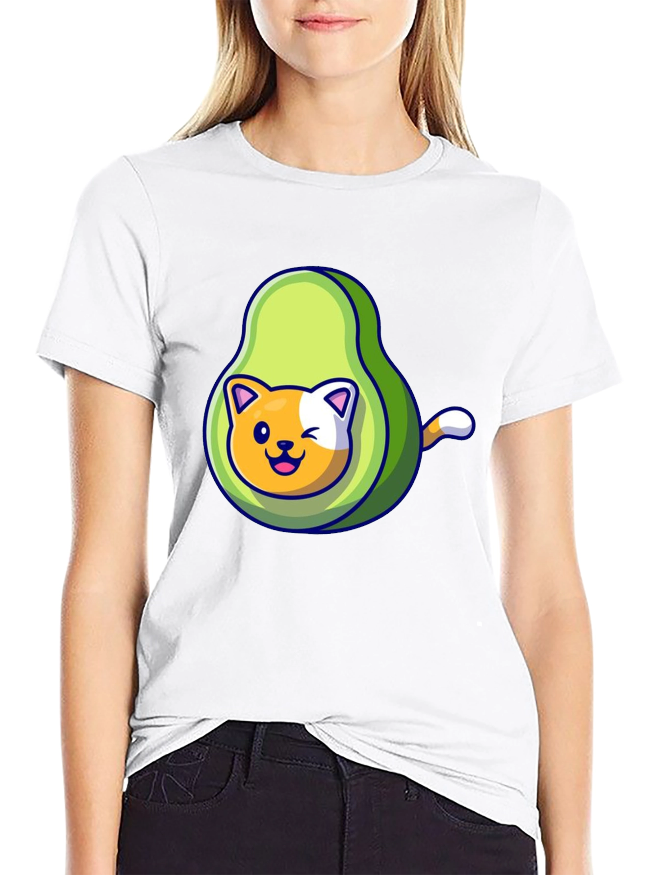 Black Avocado Cat Graphic Tee - Cute Cartoon Shirt view 9