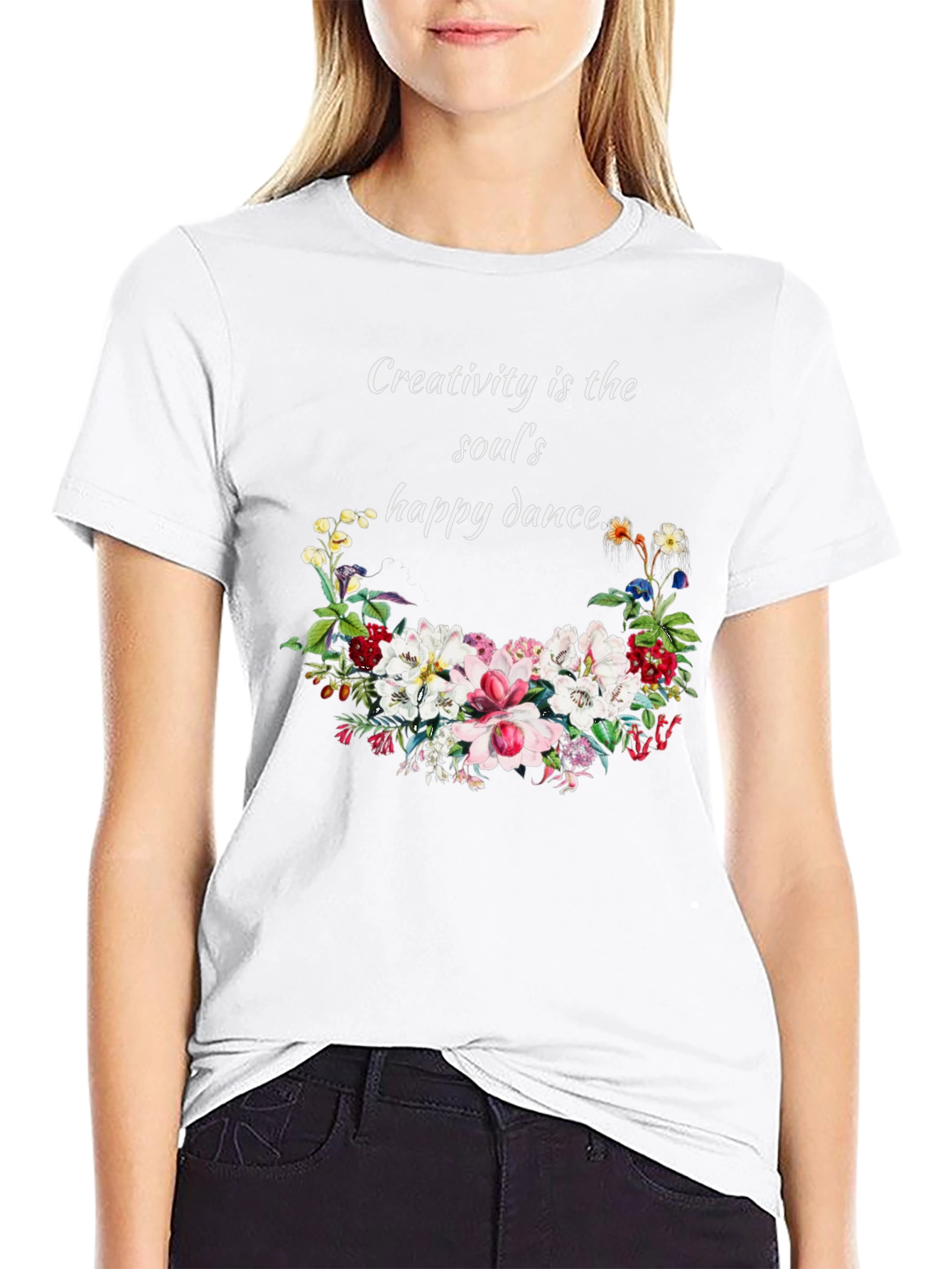 Black Creativity T-Shirt with Floral Design view 9