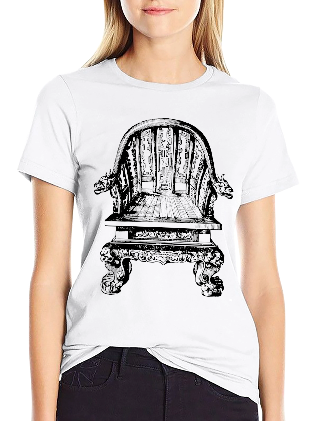 Black Intricate Throne Design Black T-Shirt view 9