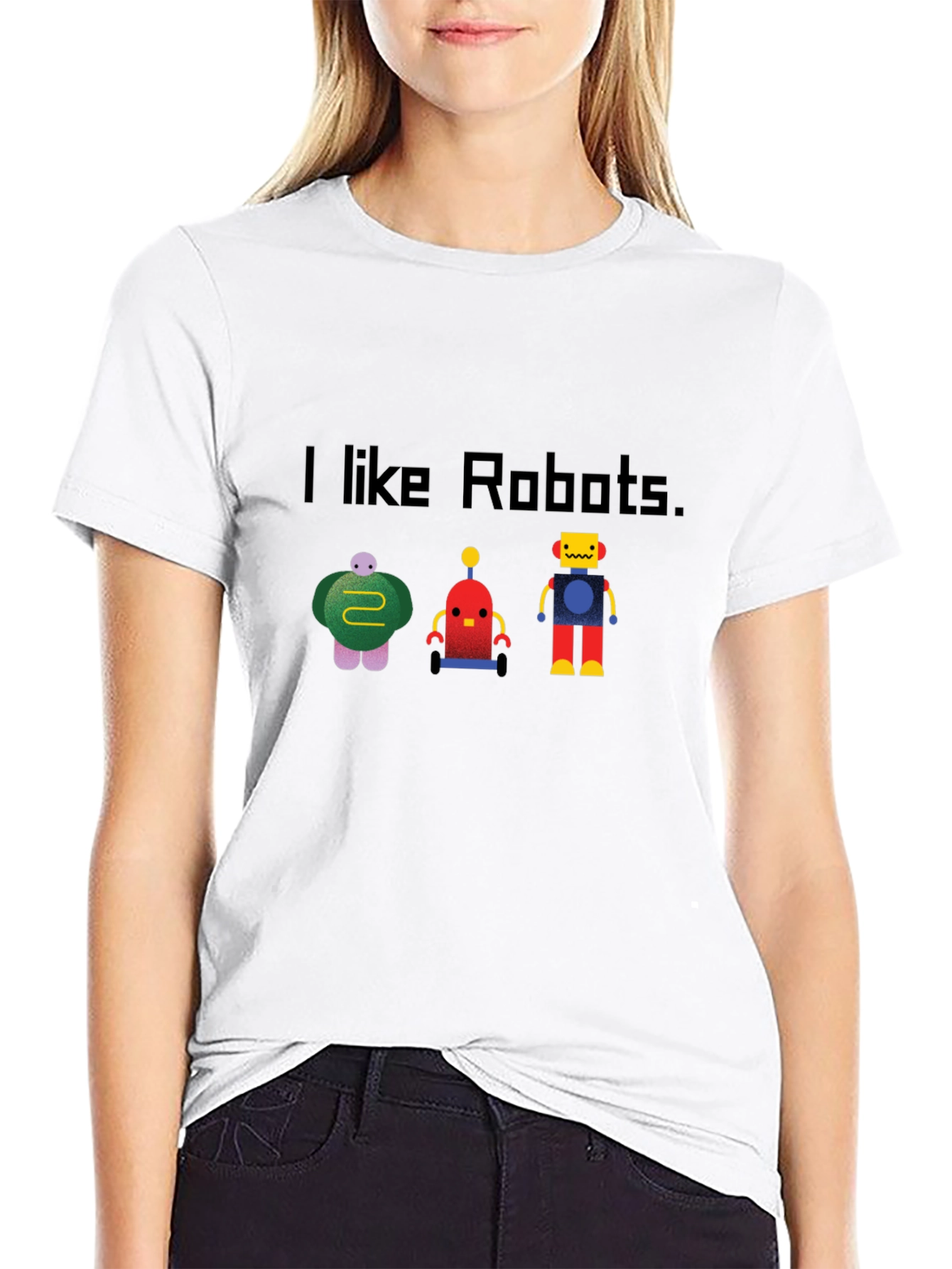 Black I Like Robots Graphic T-Shirt - Black Crew Neck view 9