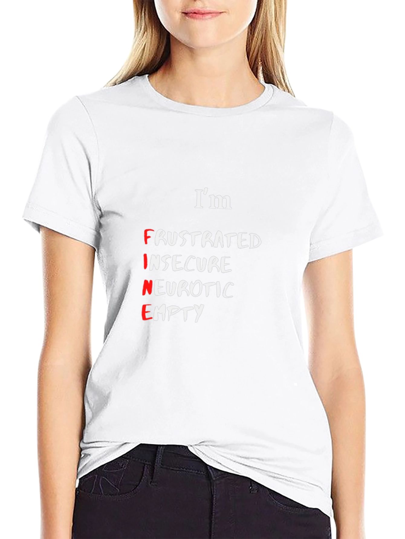 Black I'm Fine T-Shirt - Funny Sarcastic Graphic Tee view 9