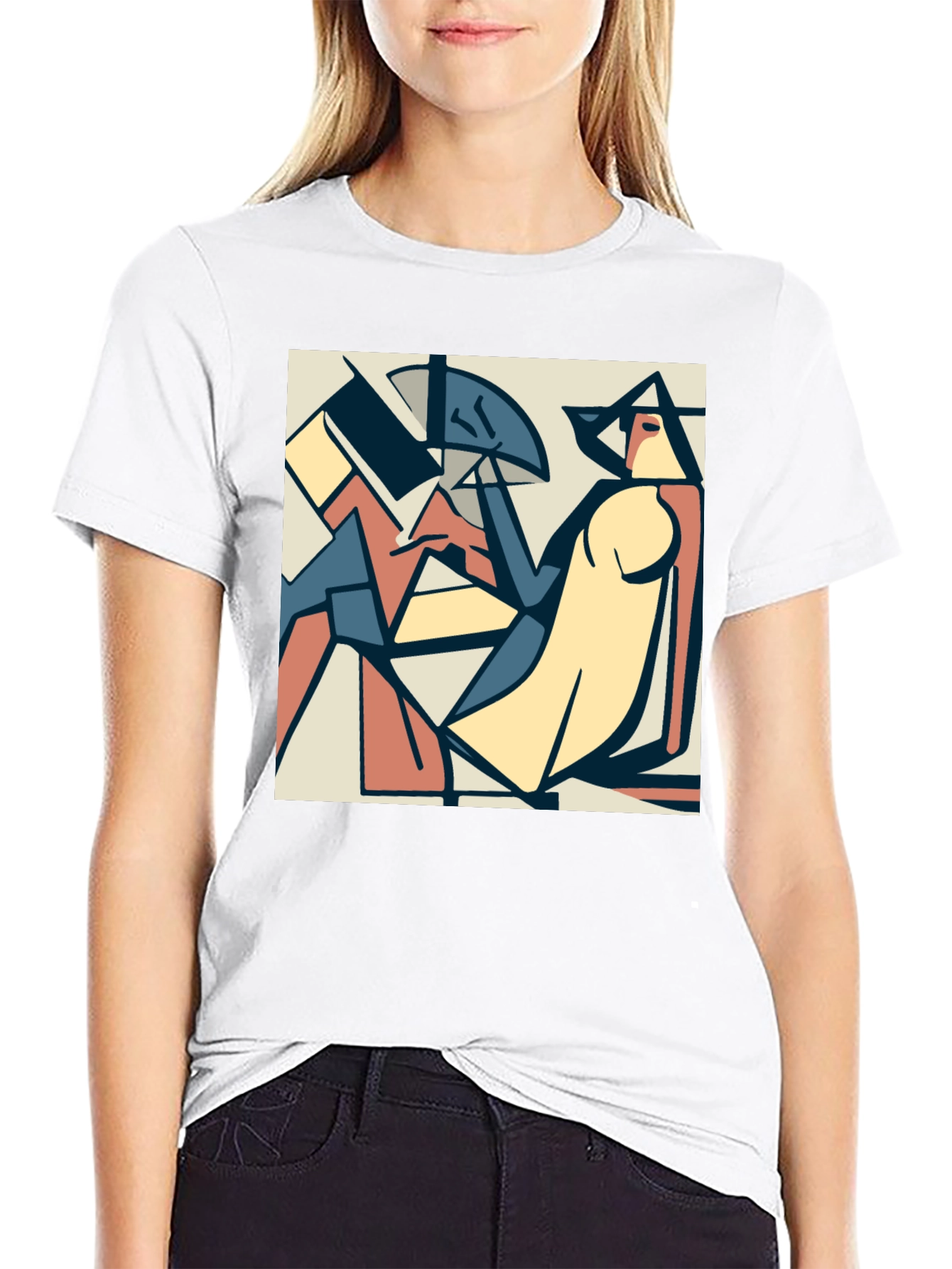 Black Abstract Art Print Black Crew Neck T-Shirt view 9