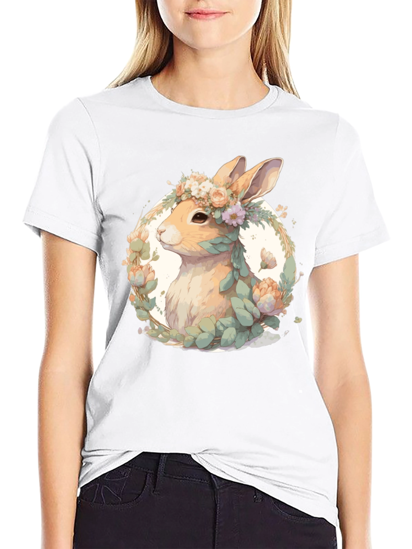 Black Floral Rabbit T-Shirt - Easter Spring Style view 9