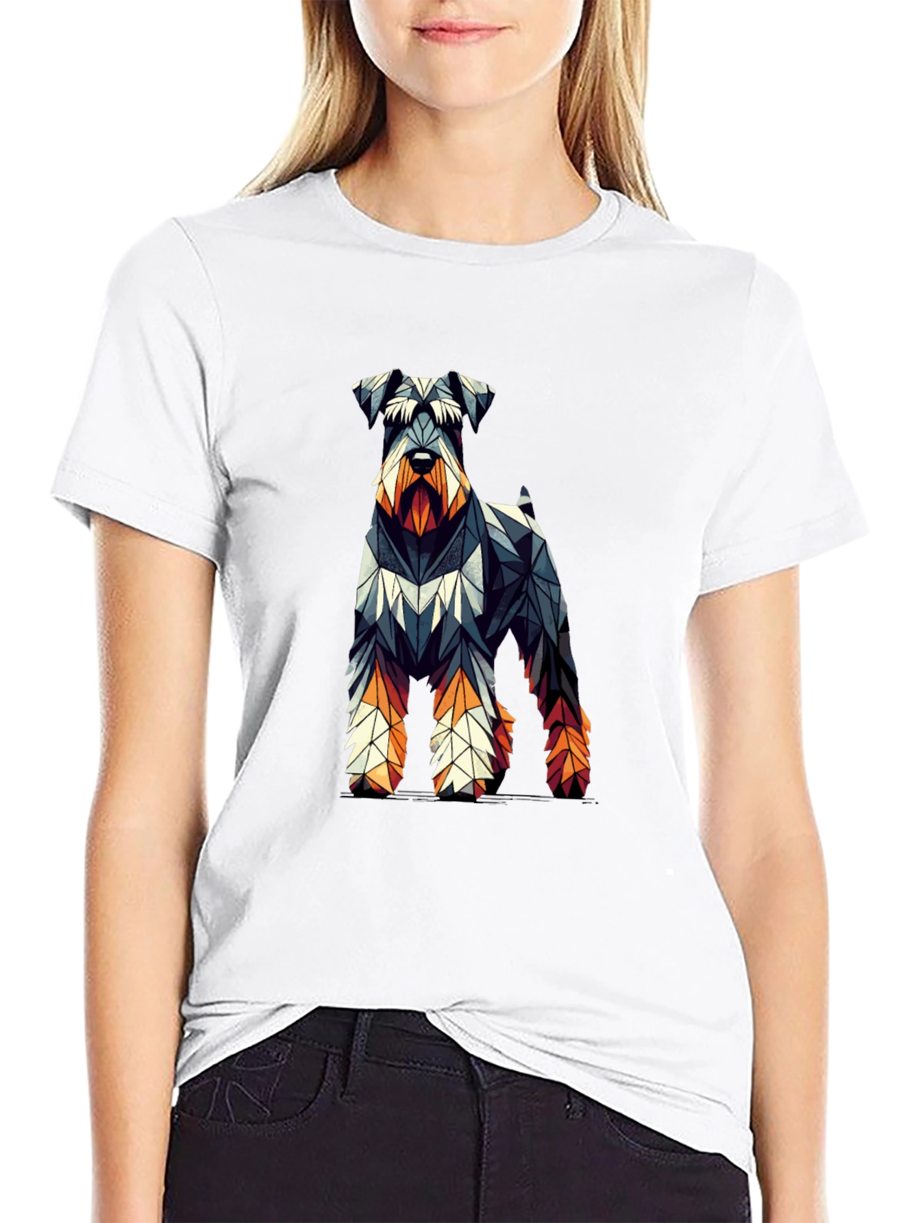 Black Geometric Dog Print Black T-Shirt view 9