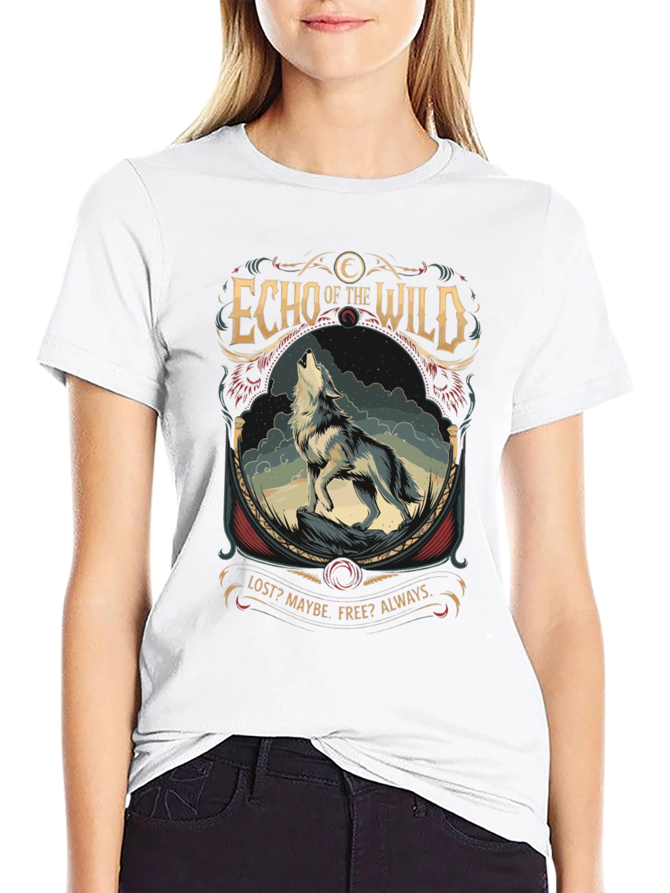 Black Echo of the Wild Wolf Graphic T-Shirt view 9
