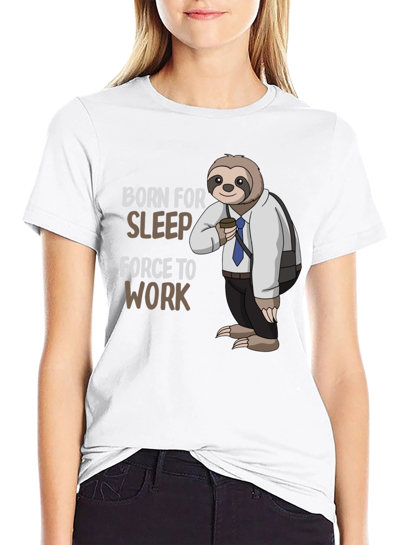 Black Born for Sleep Sloth T-Shirt - Funny Work Tee view 9