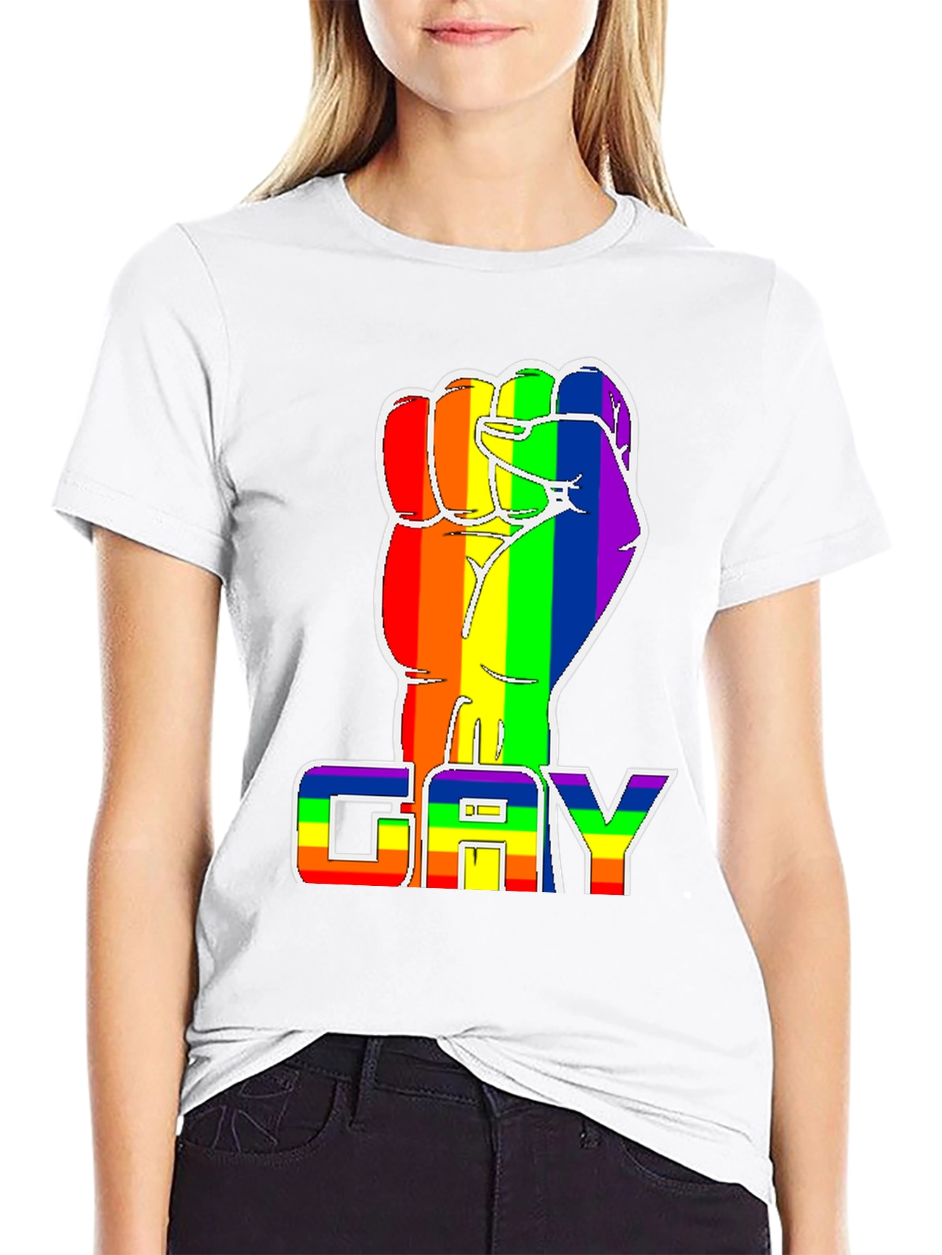 Black Rainbow Fist 'GAY' Pride T-Shirt - Black Cotton Blend Tee view 9