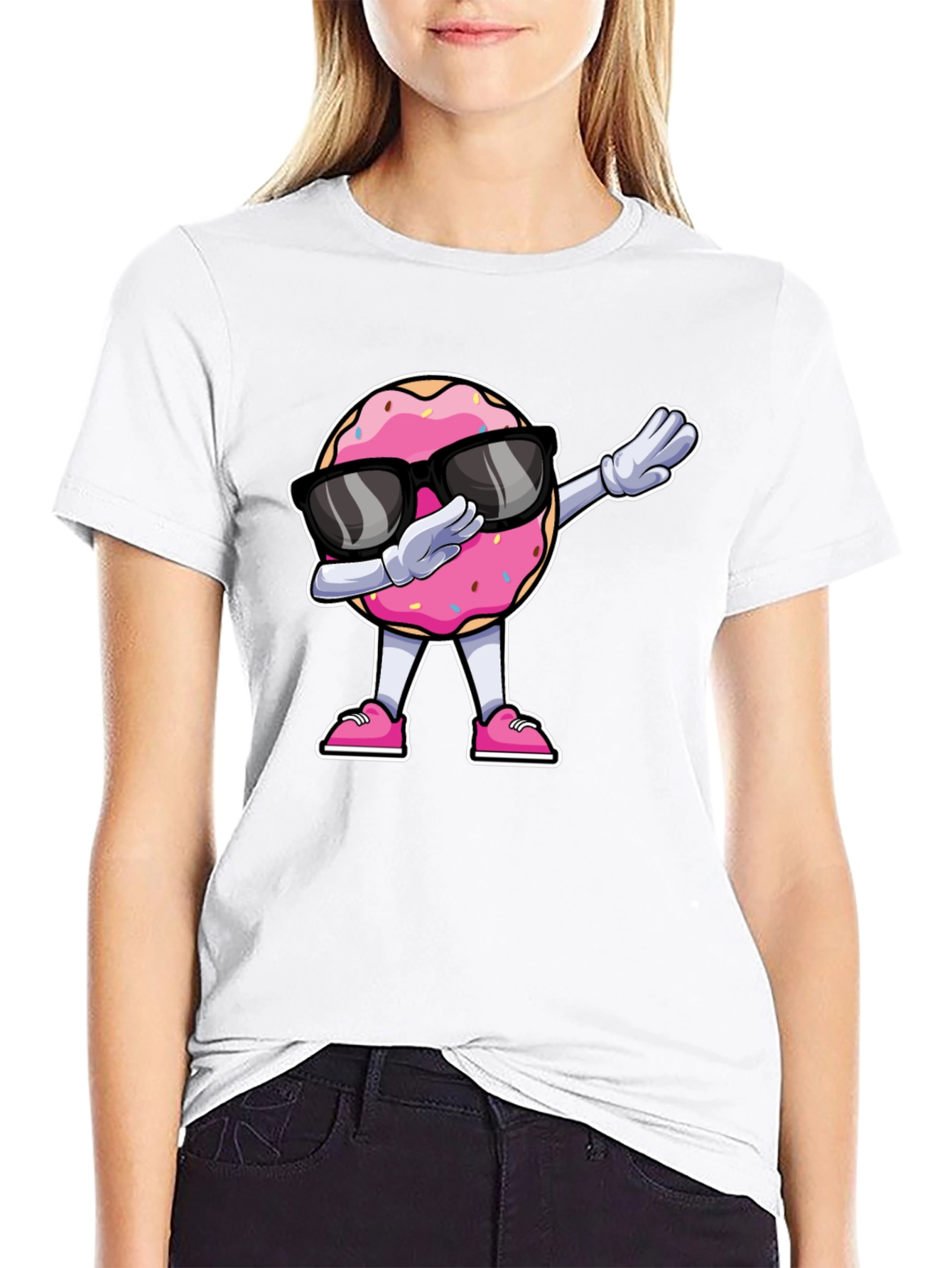 Black Dabbing Donut T-Shirt - Funny Cartoon Tee view 9