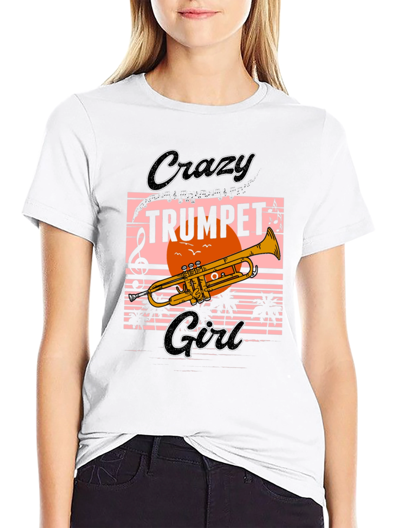 Black Crazy Trumpet Girl Graphic Tee view 9