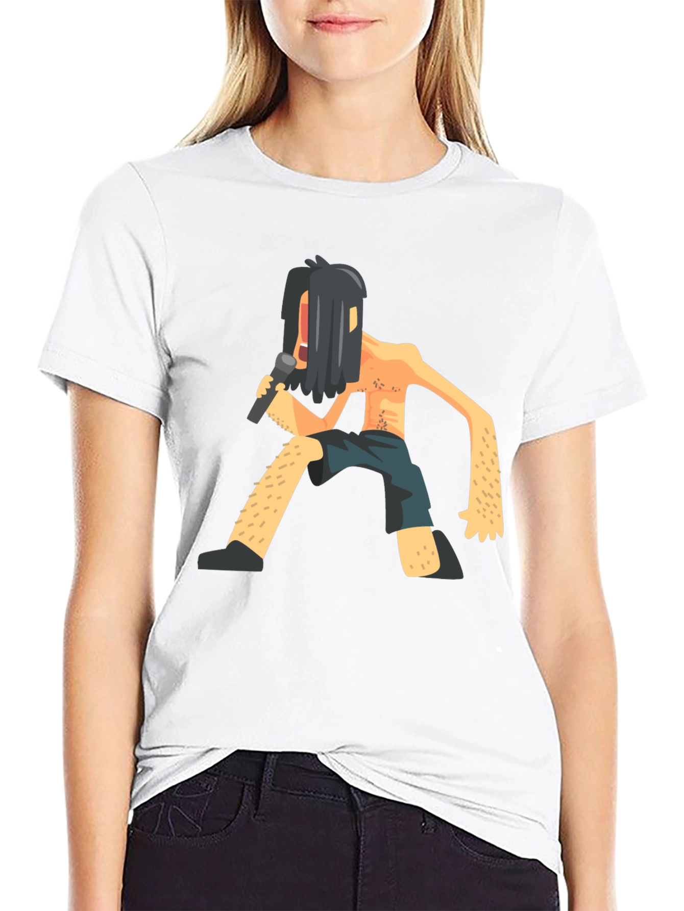 Black Black T-Shirt with Funny Singer Graphic view 9