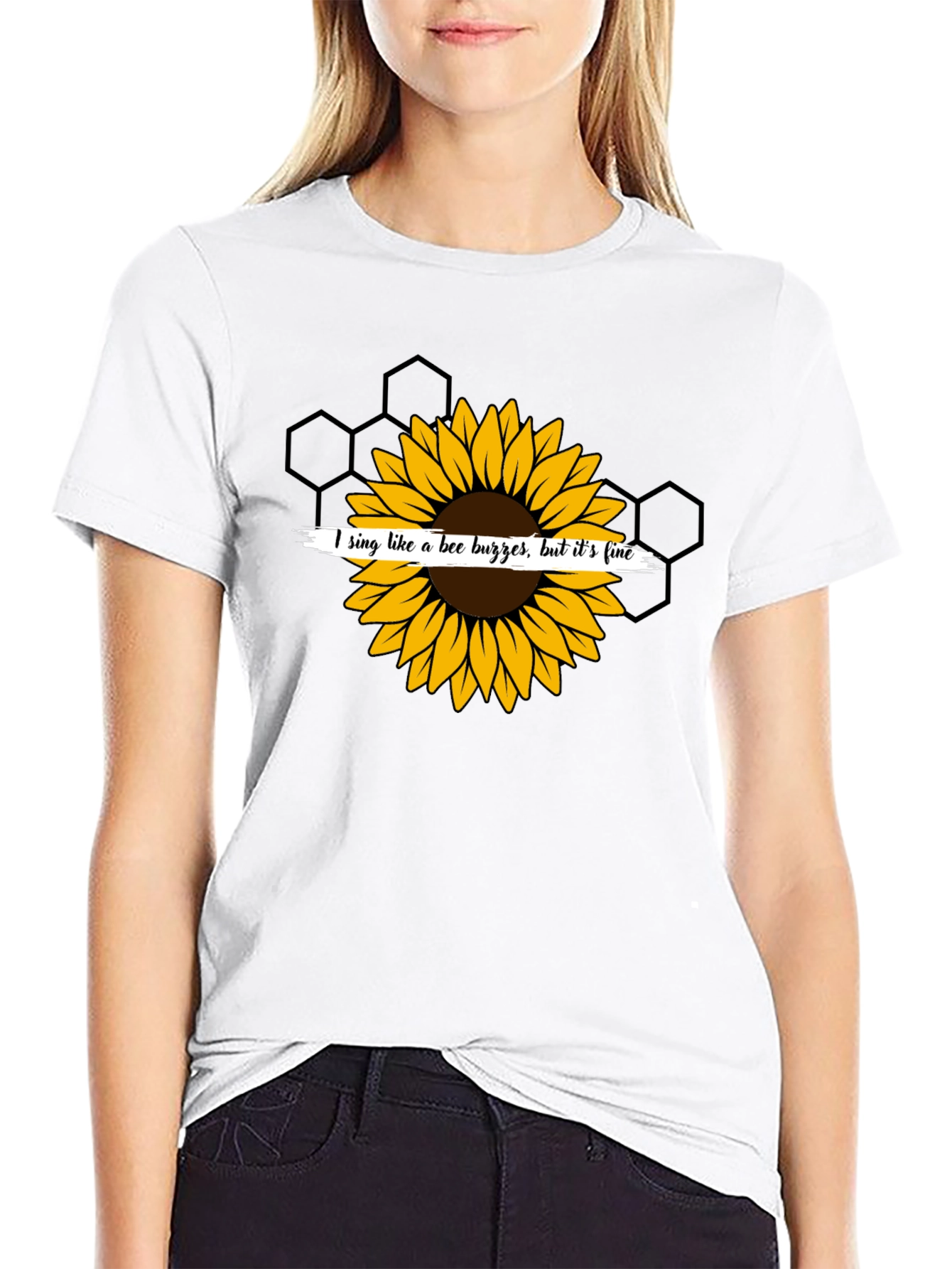 Black Sunflower Bee Buzz Funny Graphic T-Shirt view 9