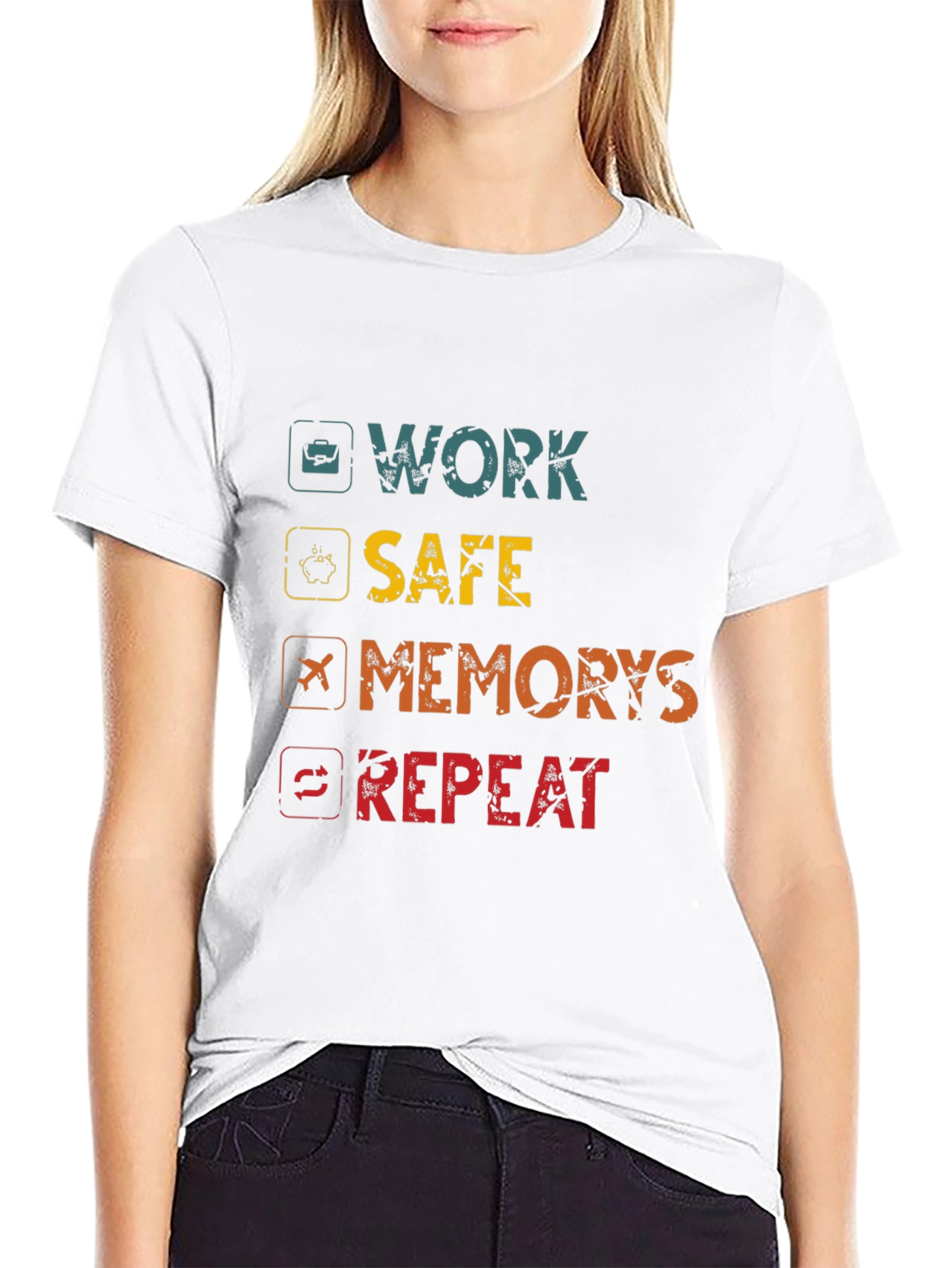 Black Work Safe, Create Memories, Repeat Graphic Tee view 9