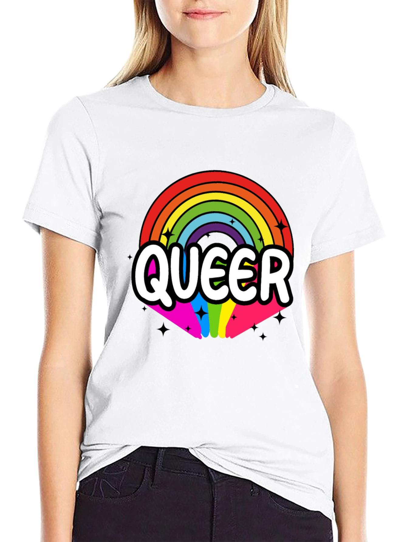 Black Queer Rainbow Graphic Tee - Black Cotton Blend view 9