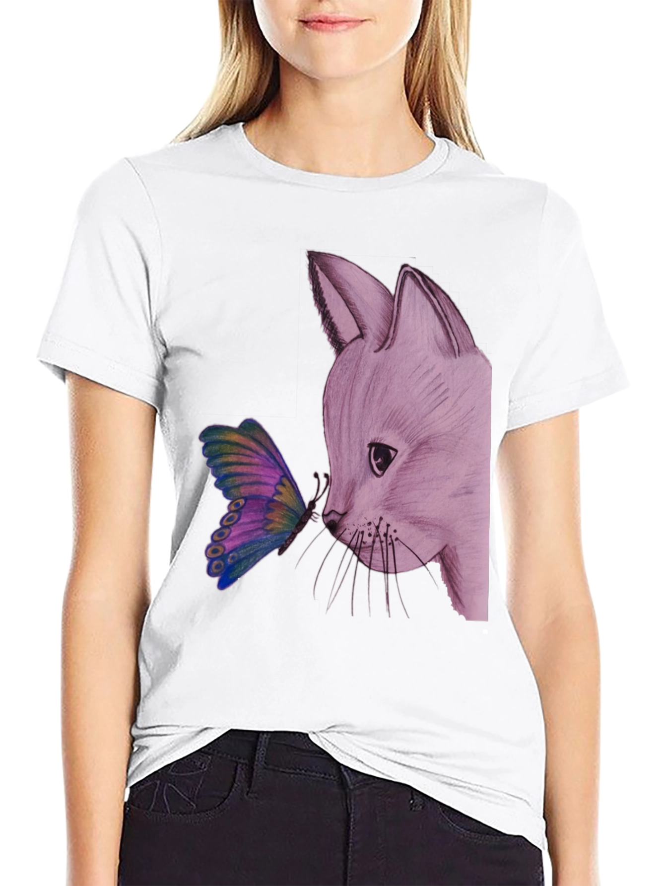 Black Fox and Butterfly Graphic Tee view 9