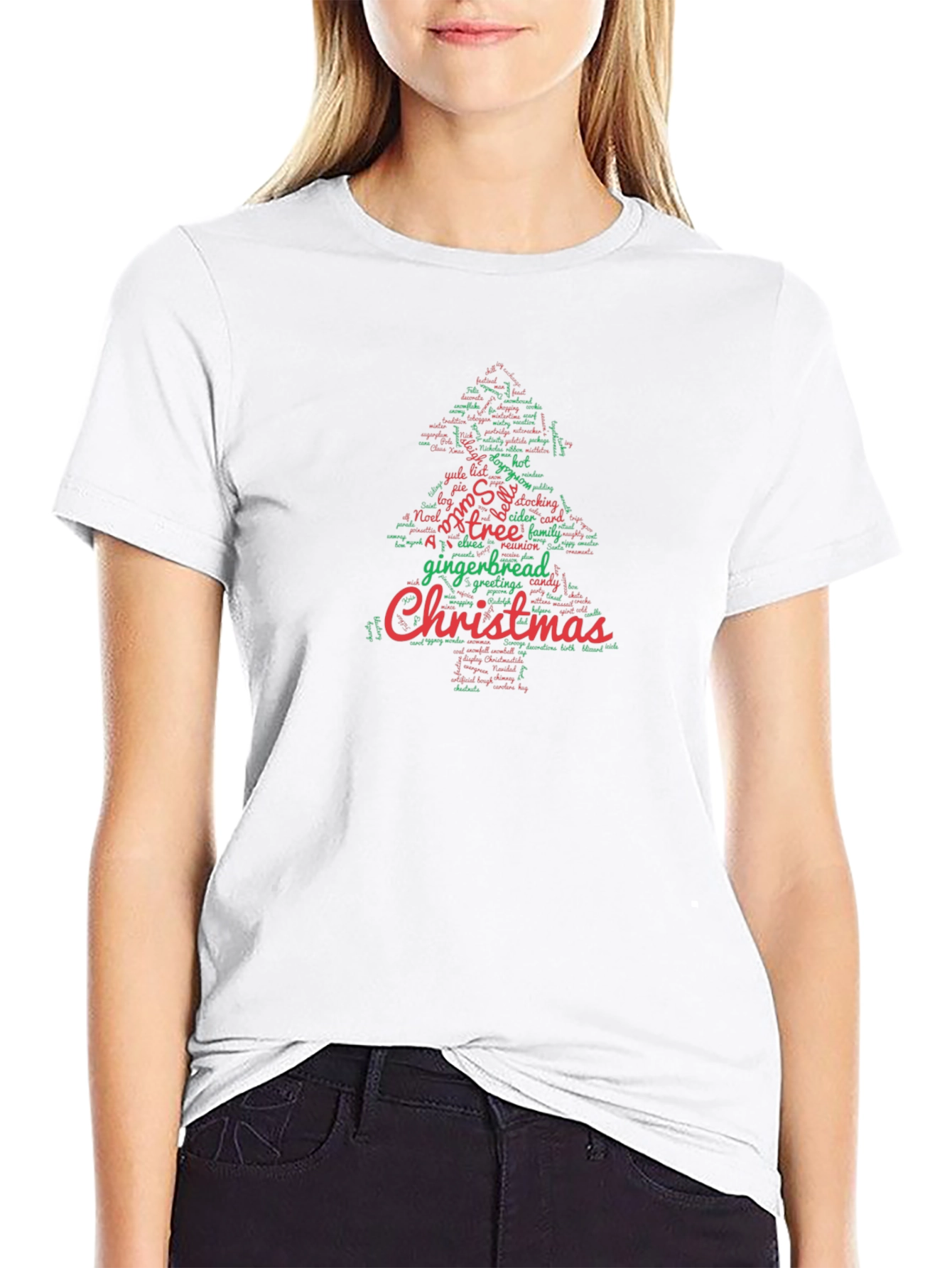 Black Christmas Tree Word Art Tee view 9