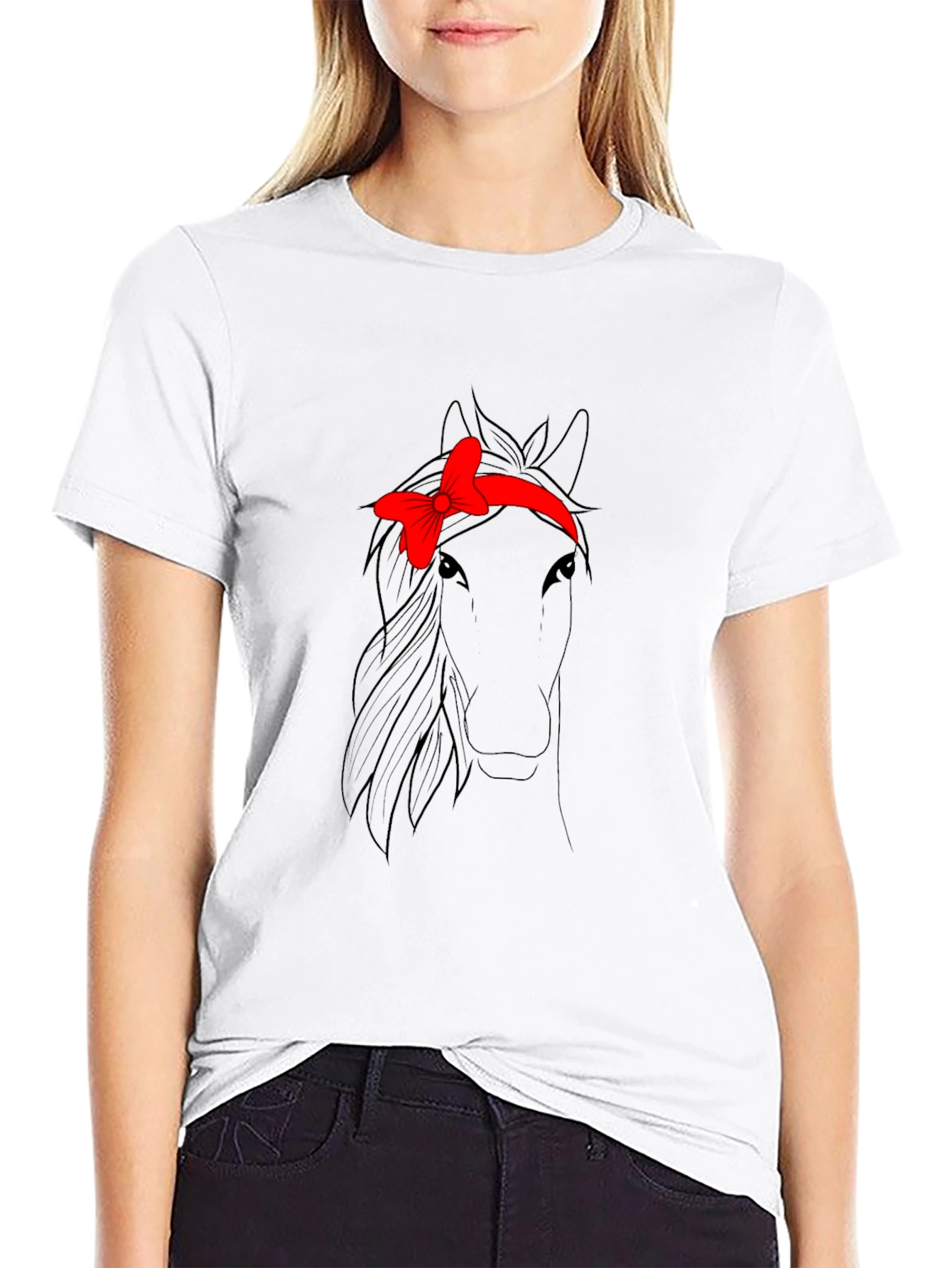 Black Horse with Bow T-Shirt - Cute Animal Design view 9
