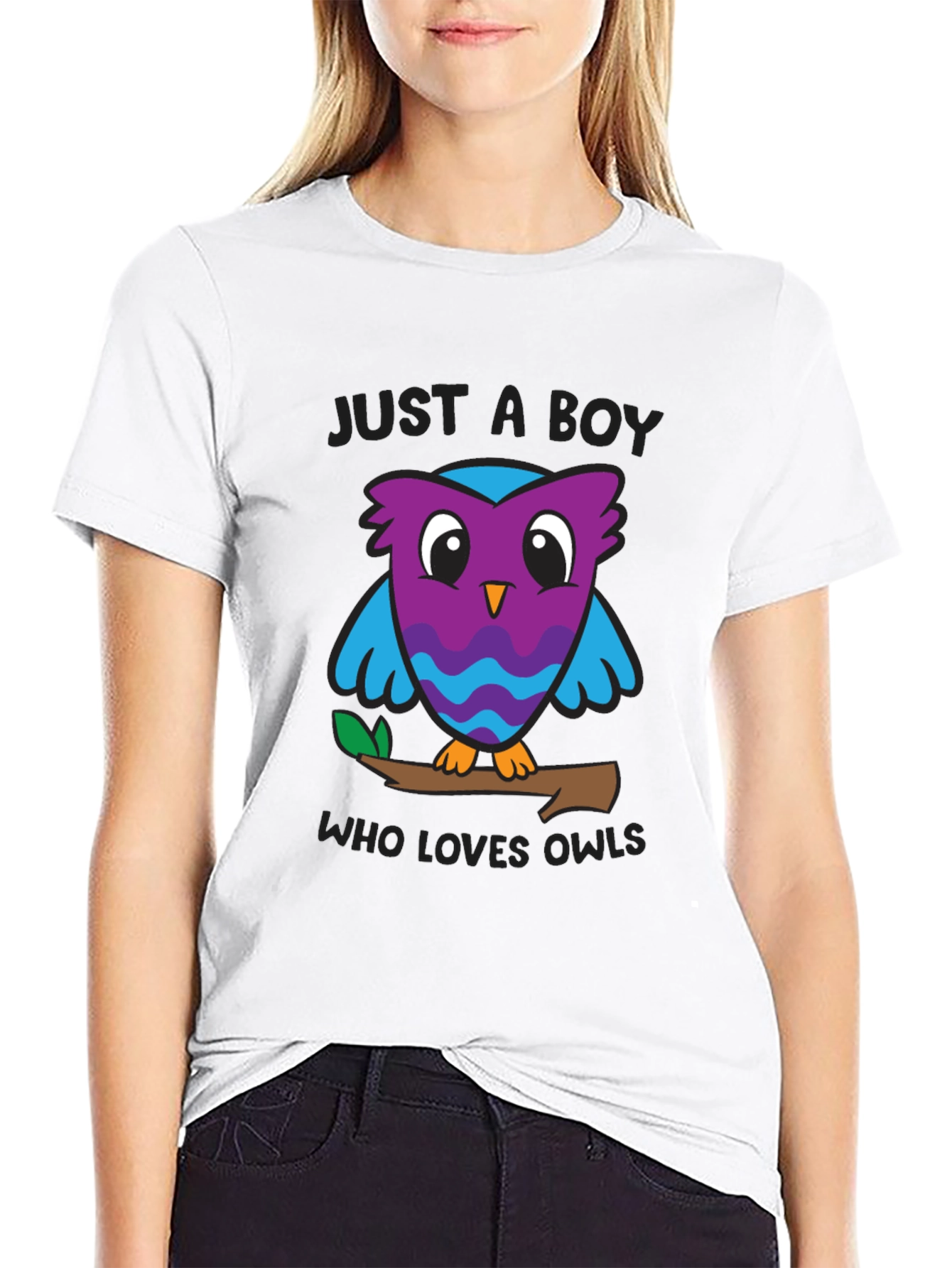 Black Just A Boy Who Loves Owls Graphic T-Shirt view 9