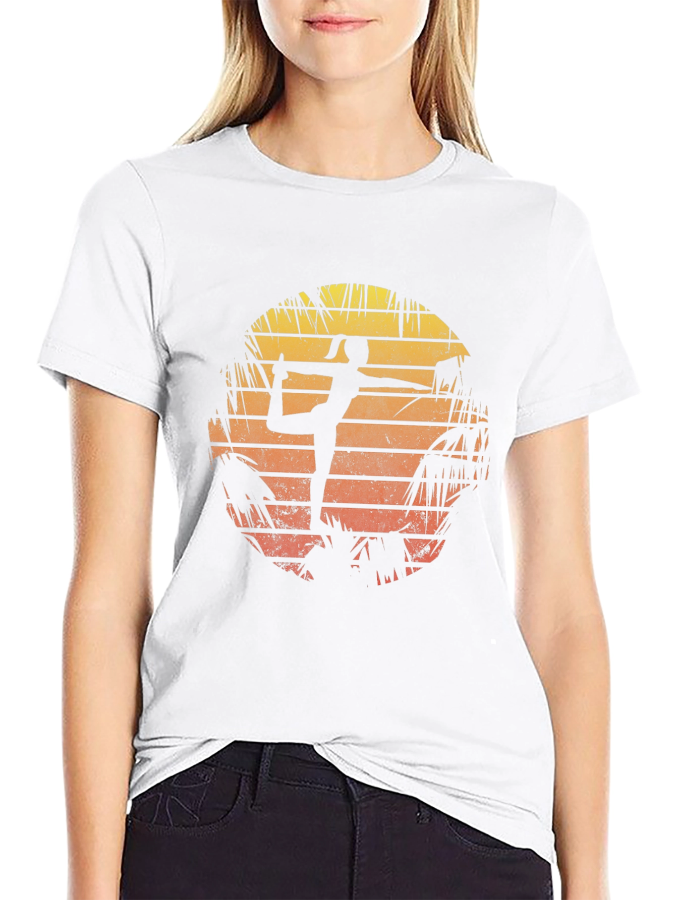 Black Yoga Pose Sunset Graphic T-Shirt view 9