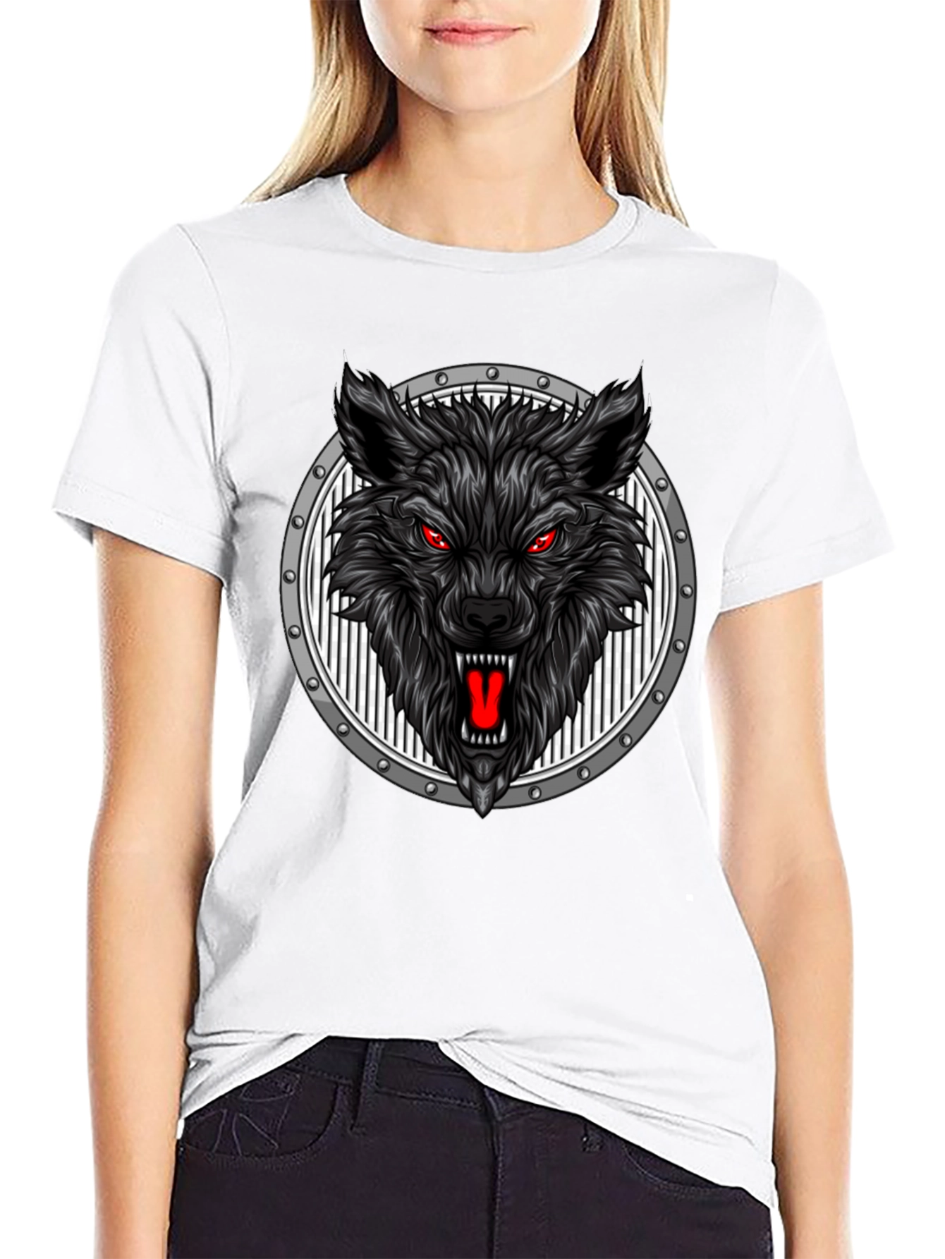 Black Wolf Head Graphic Black T-Shirt view 9