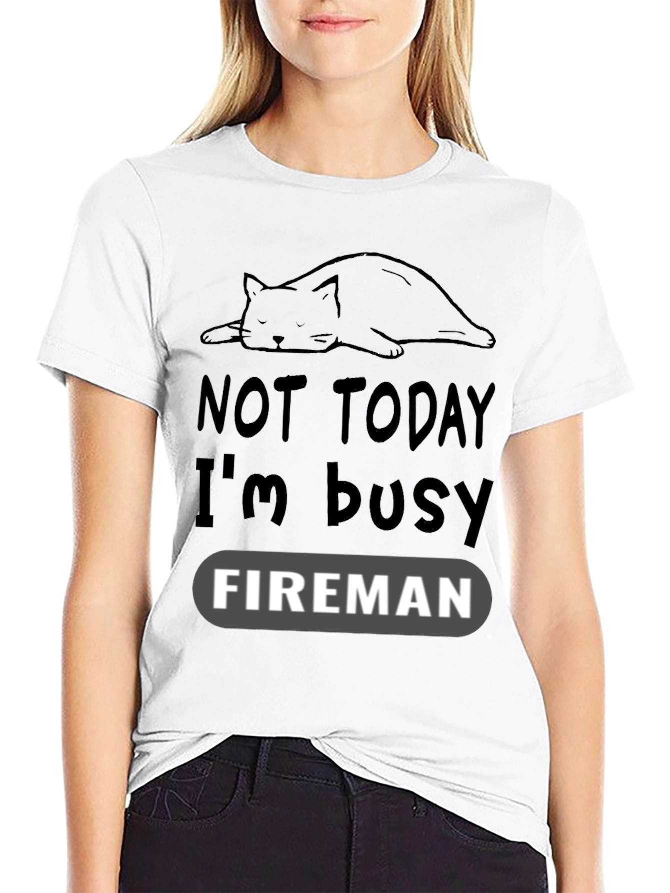 Black Funny Cat Fireman T-Shirt - Not Today I'm Busy view 9