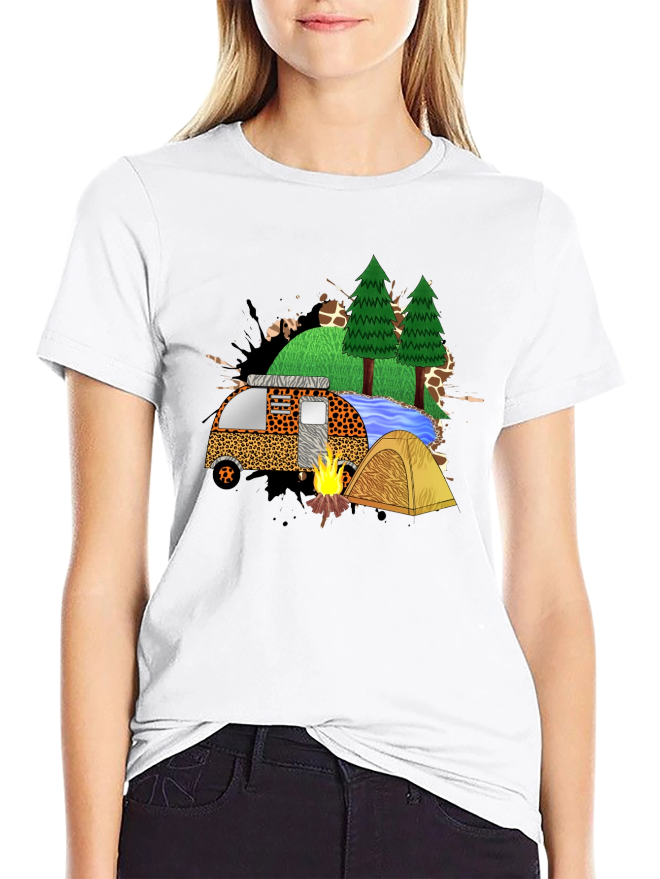 Black Camping Adventure Black Graphic T-Shirt view 9