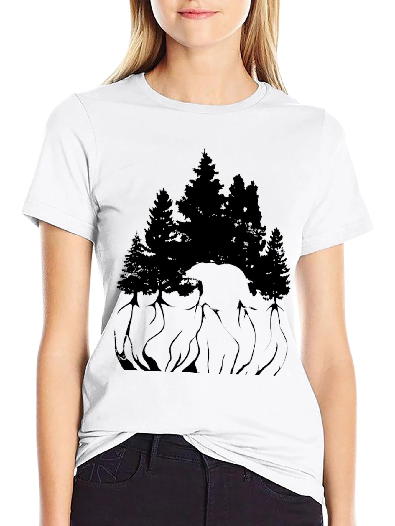 Black Black Bear & Forest Graphic Tee view 9