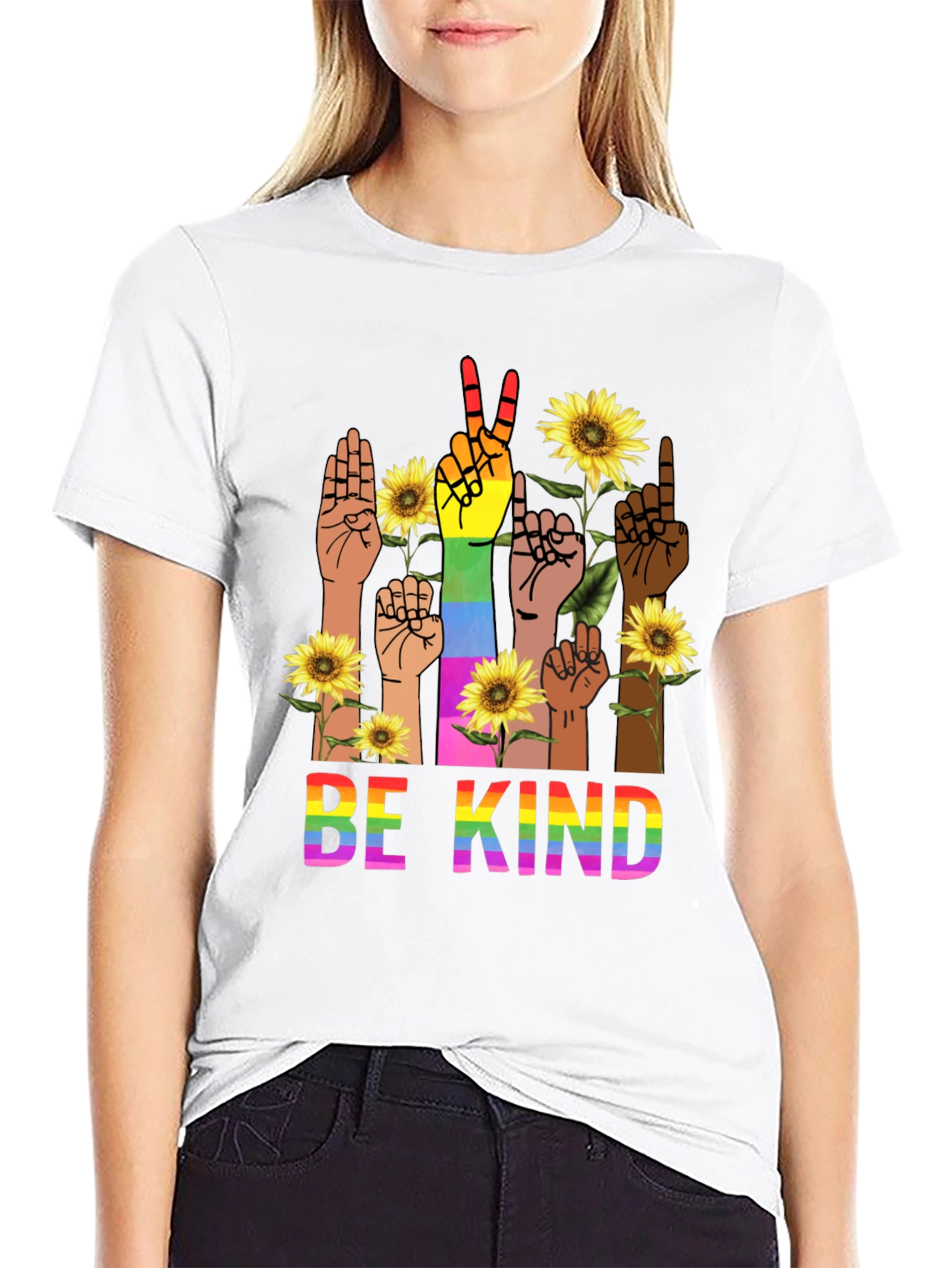 Black Be Kind Rainbow Hands T-Shirt view 9