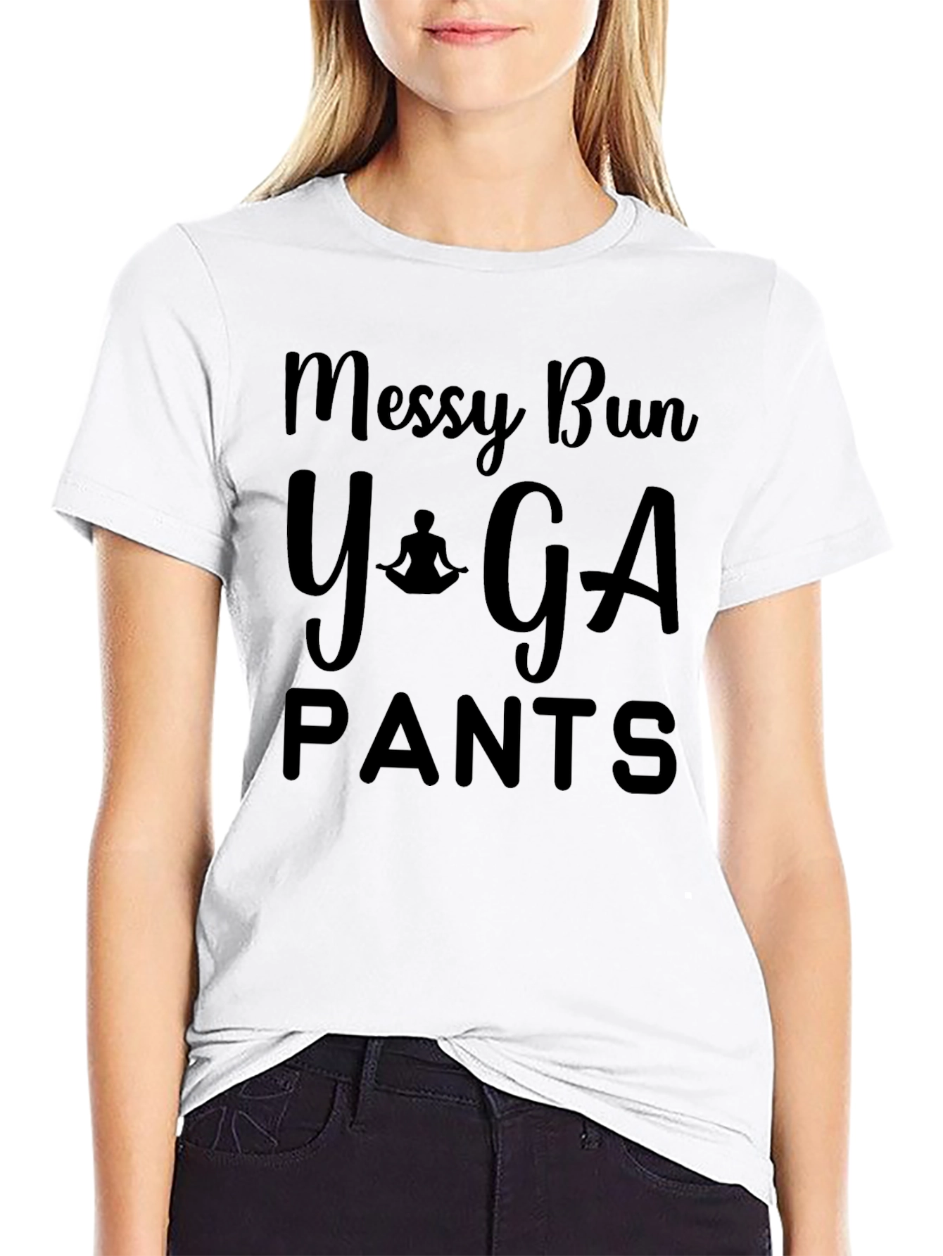 Black Messy Bun Yoga Pants Black T-Shirt view 9