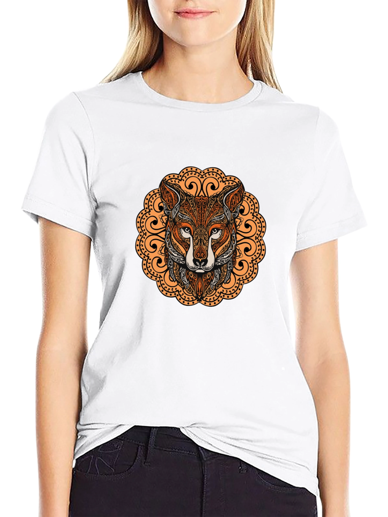 Black Fox Mandala Graphic T-Shirt - Stylish Crew Neck Tee view 9