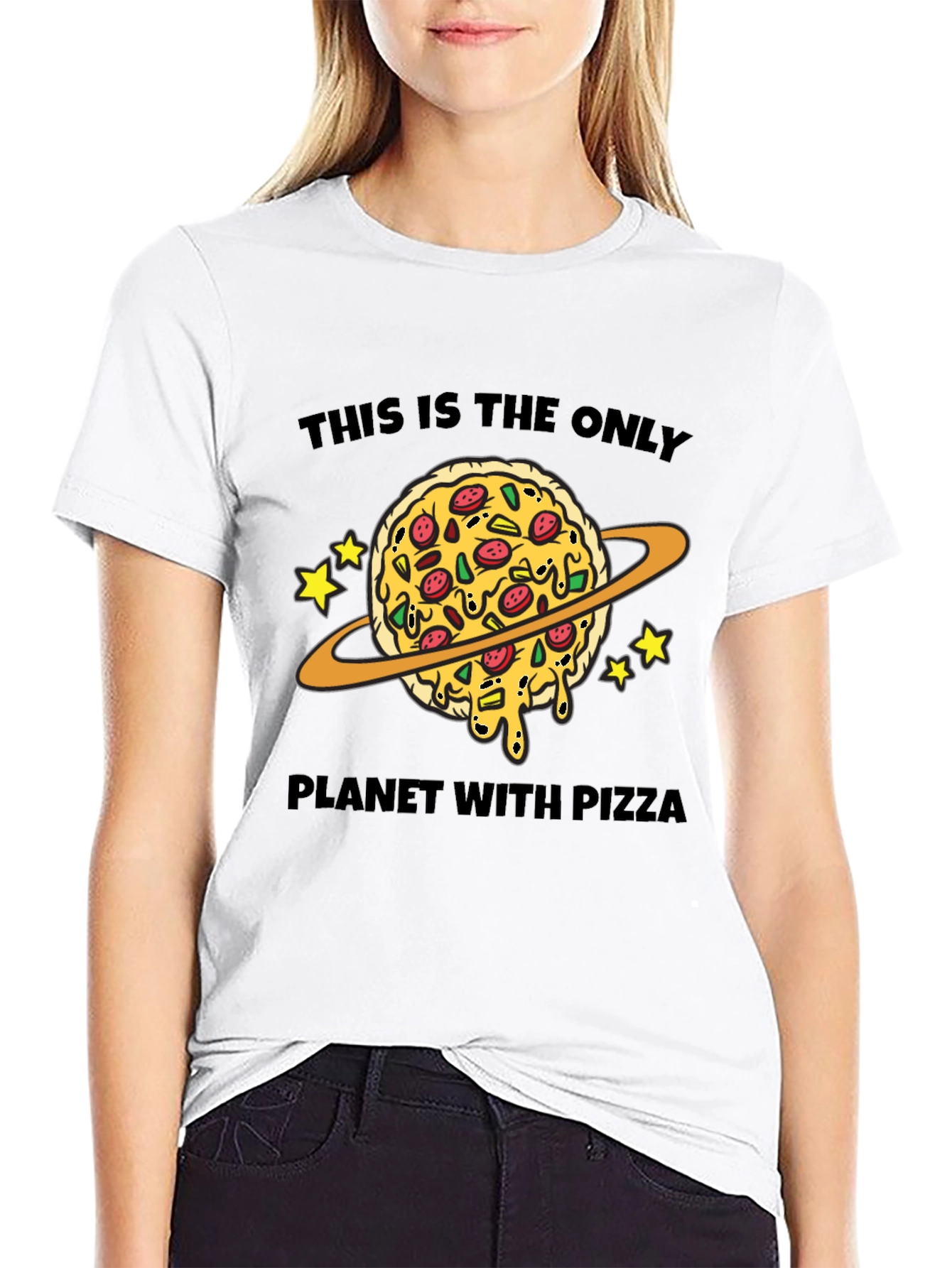 Black Pizza Planet T-Shirt: Space Foodie Tee view 9