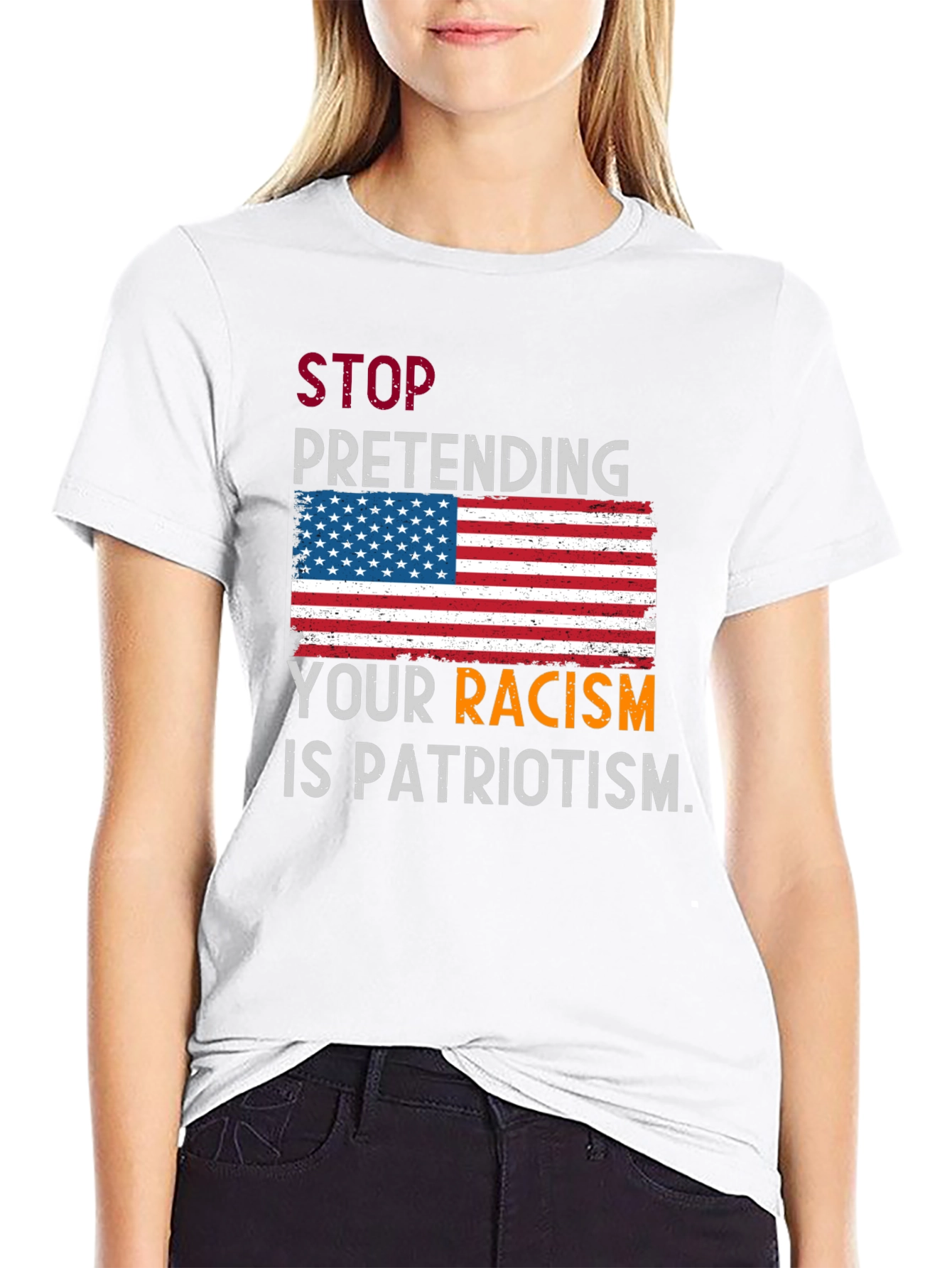 Black Stop Pretending Your Racism Is Patriotism T-Shirt view 9