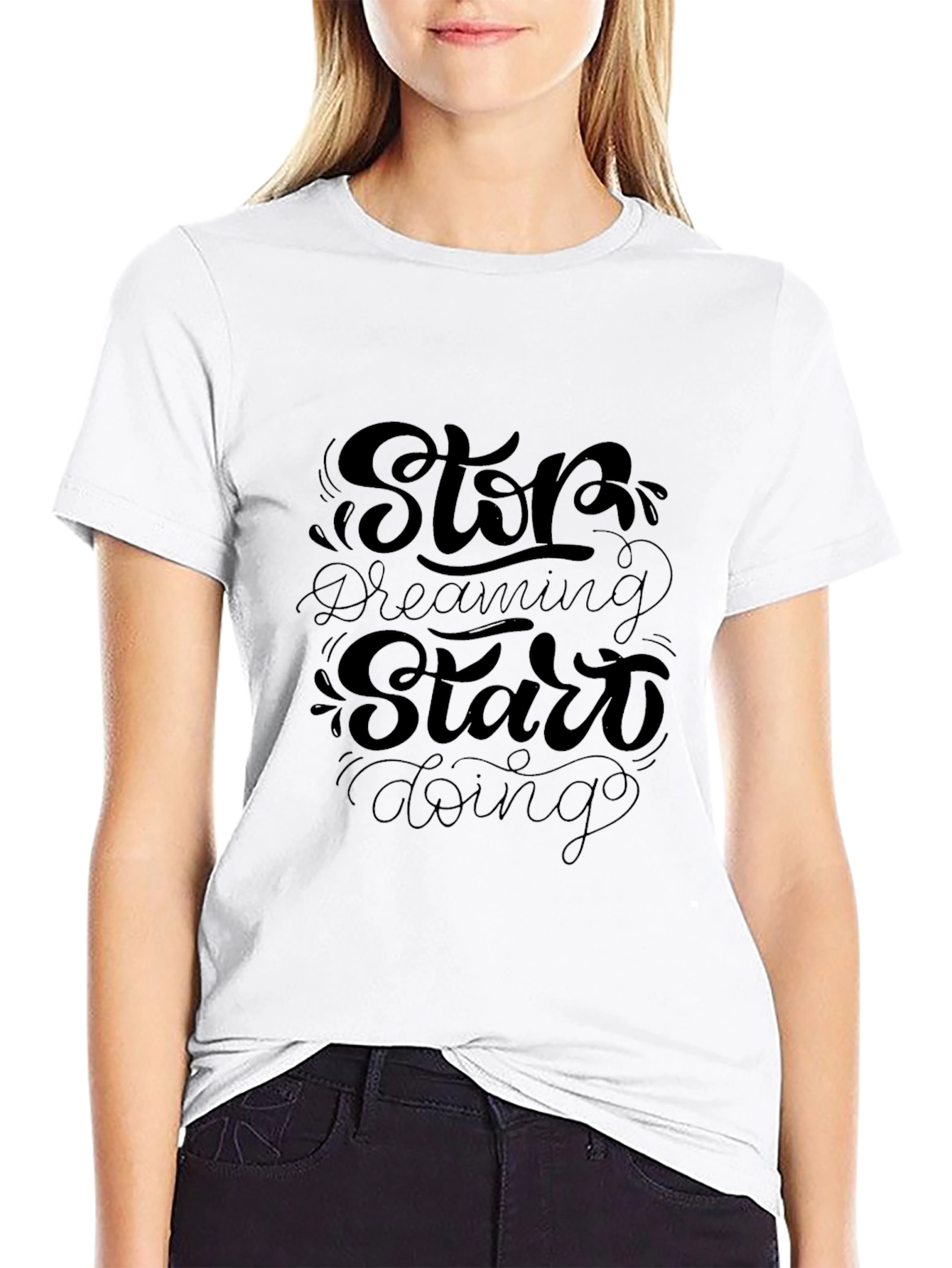Black Stop Dreaming Start Doing Black Graphic T-Shirt view 9