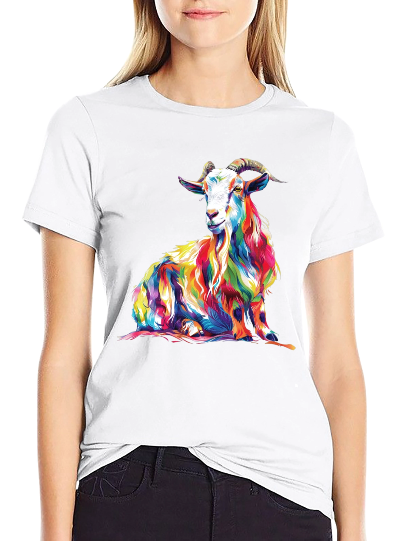 Black Colorful Goat Graphic Tee - Men's Black T-Shirt view 9